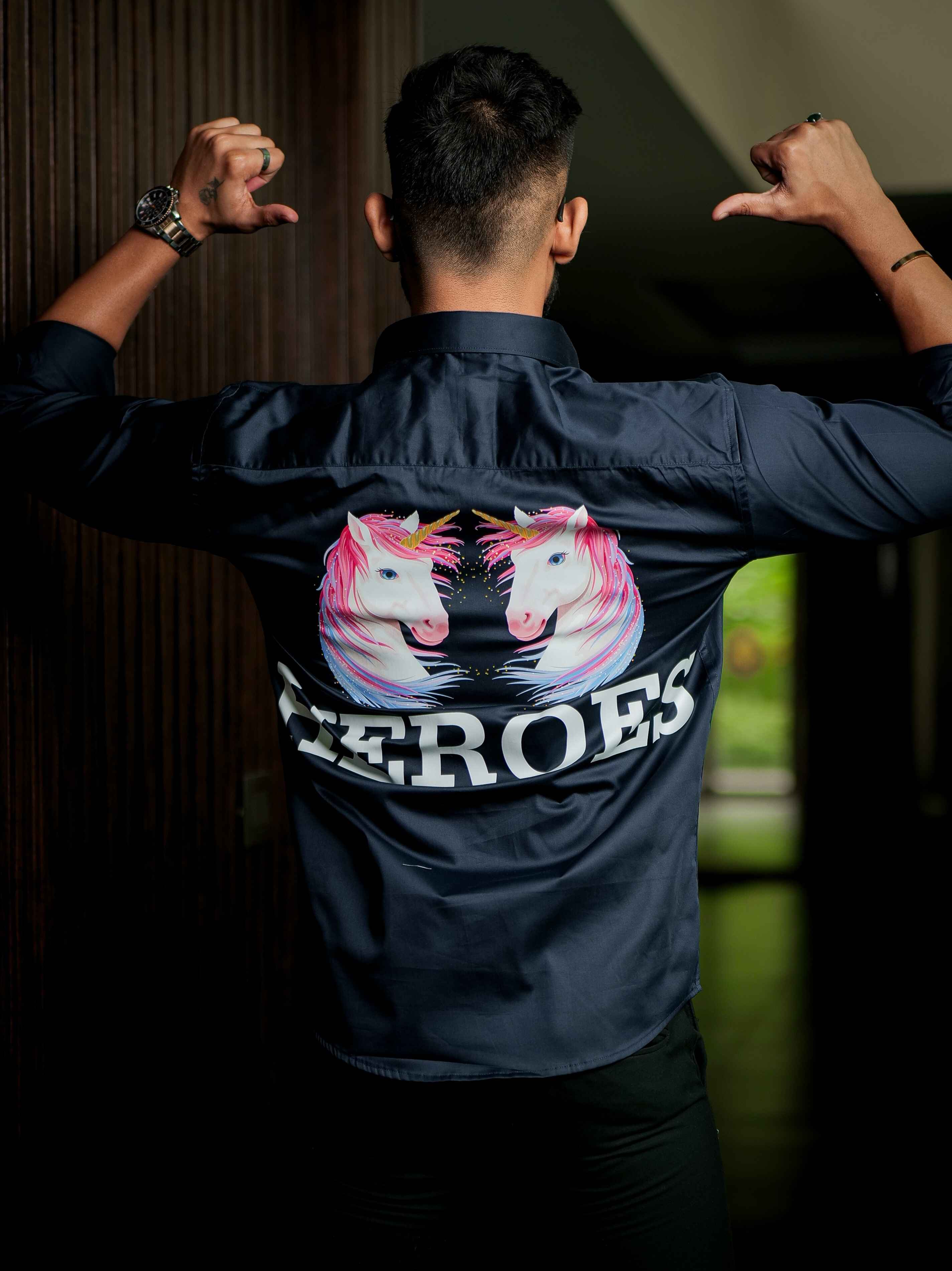 Blue Club Wear Printed Satin Cotton Shirt