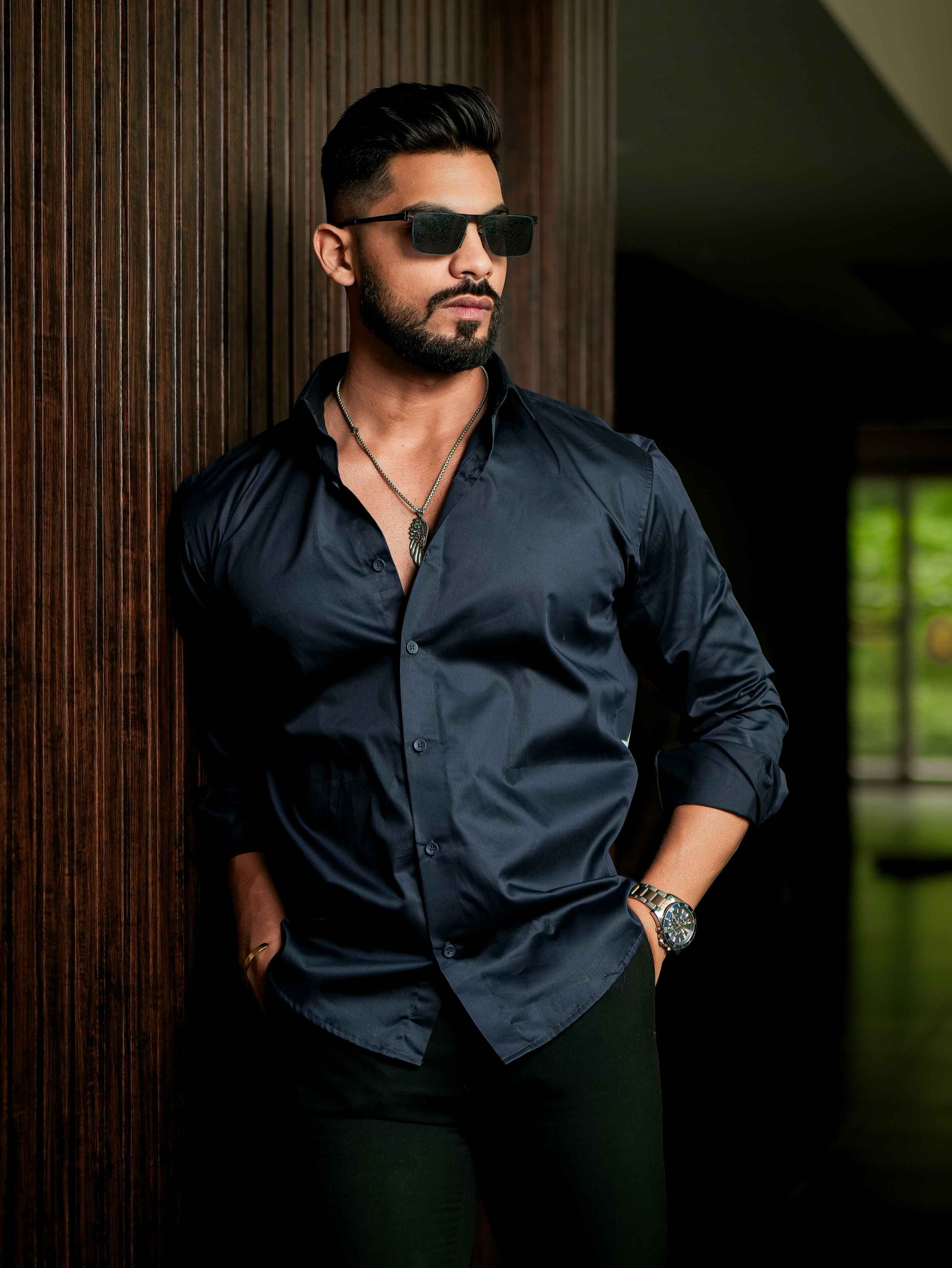 Blue Club Wear Printed Satin Cotton Shirt