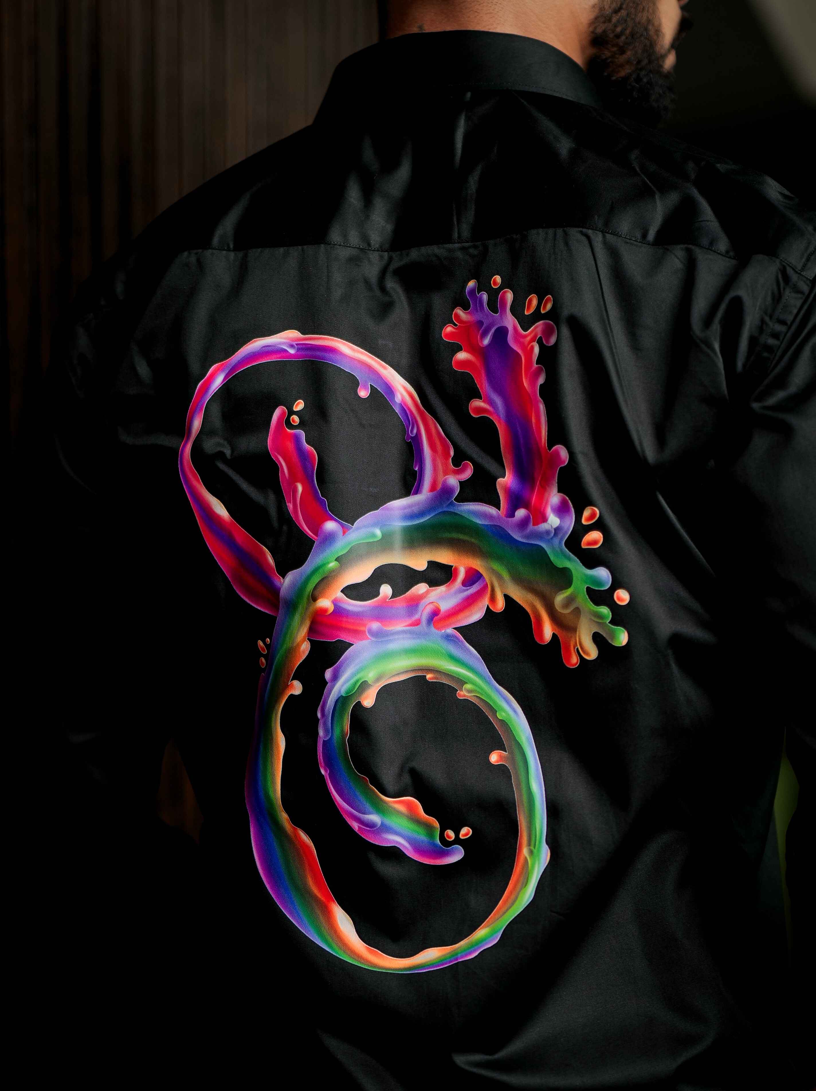 Black Club Wear Printed Satin Cotton Shirt