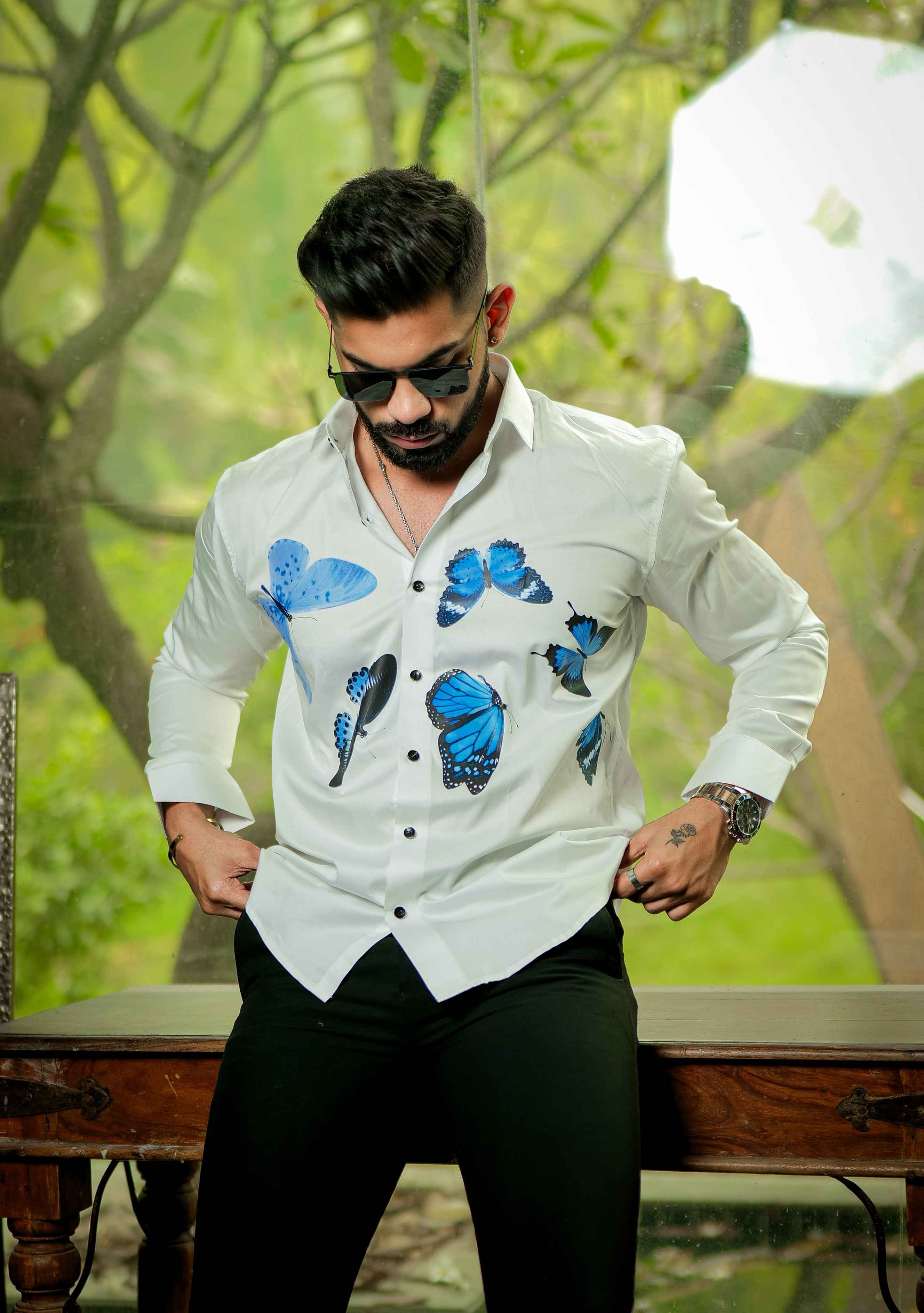 White Club Wear Printed Satin Cotton Shirt