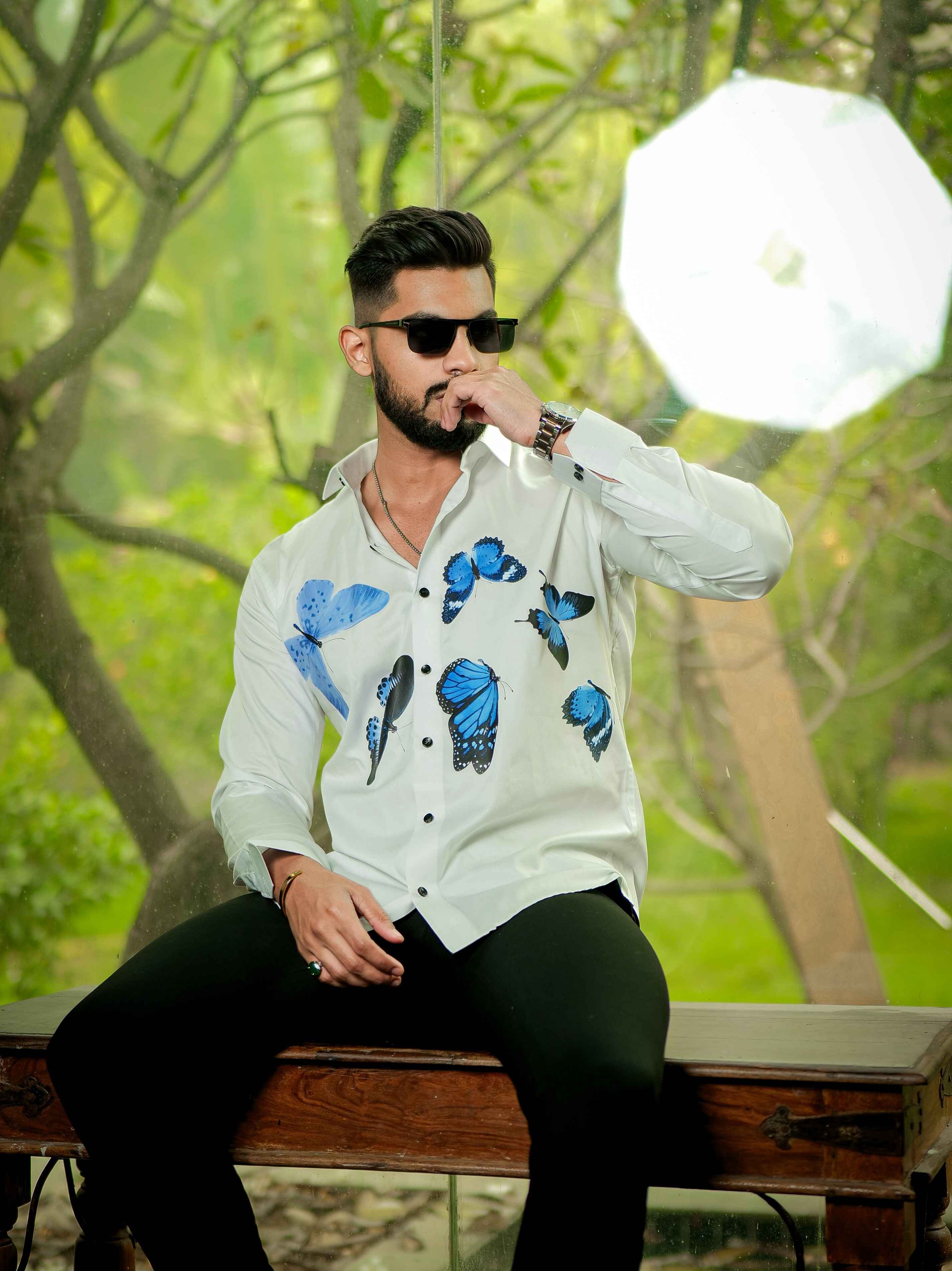 White Club Wear Printed Satin Cotton Shirt