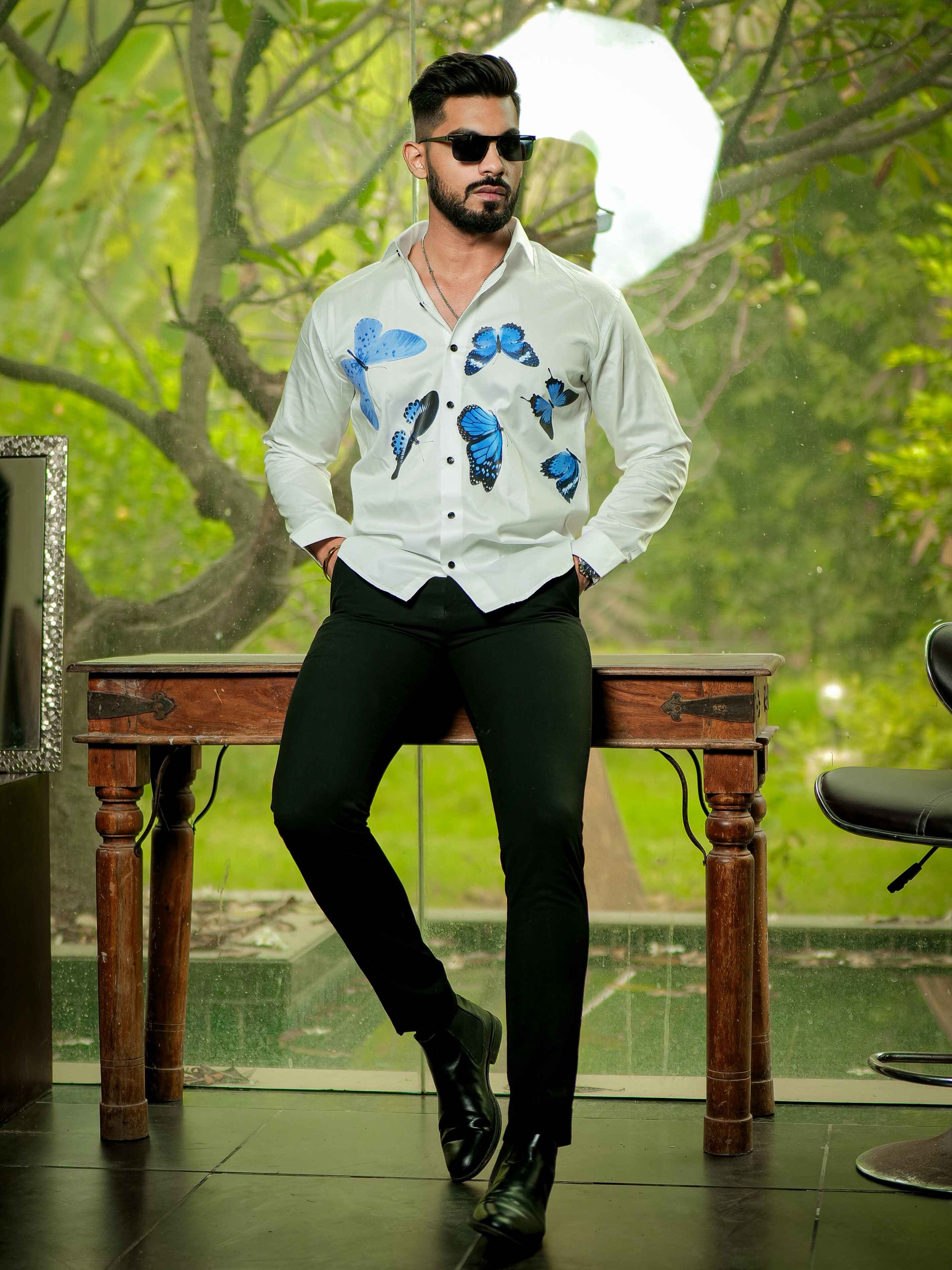 White Club Wear Printed Satin Cotton Shirt
