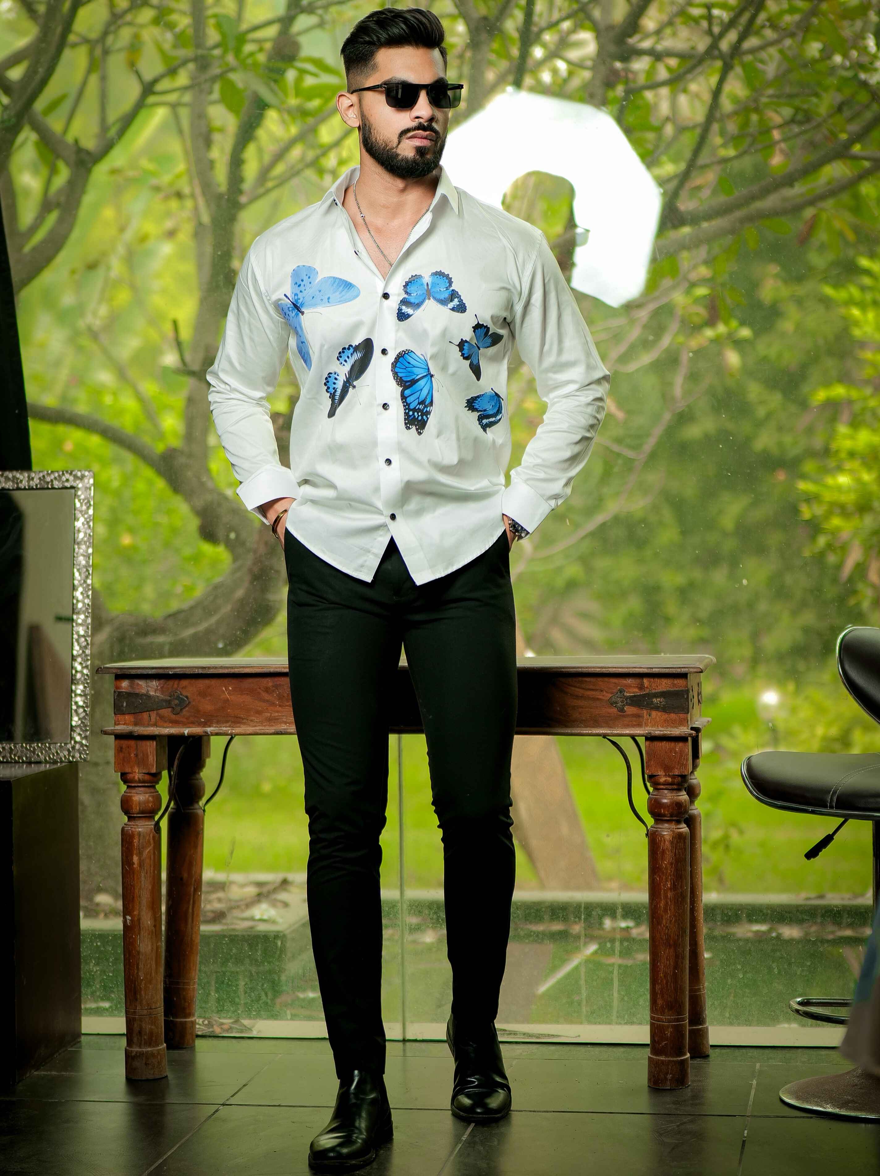 White Club Wear Printed Satin Cotton Shirt