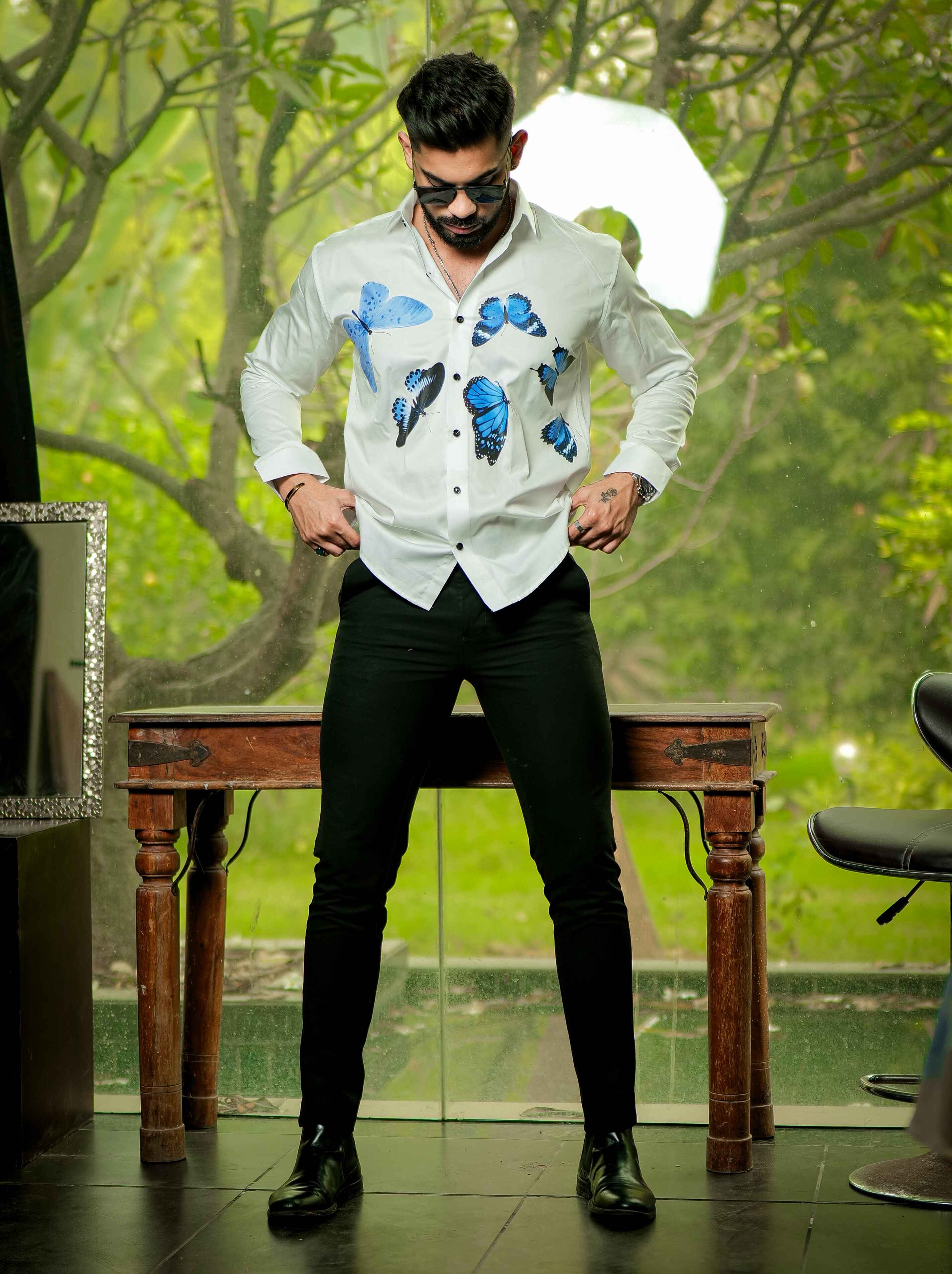 White Club Wear Printed Satin Cotton Shirt
