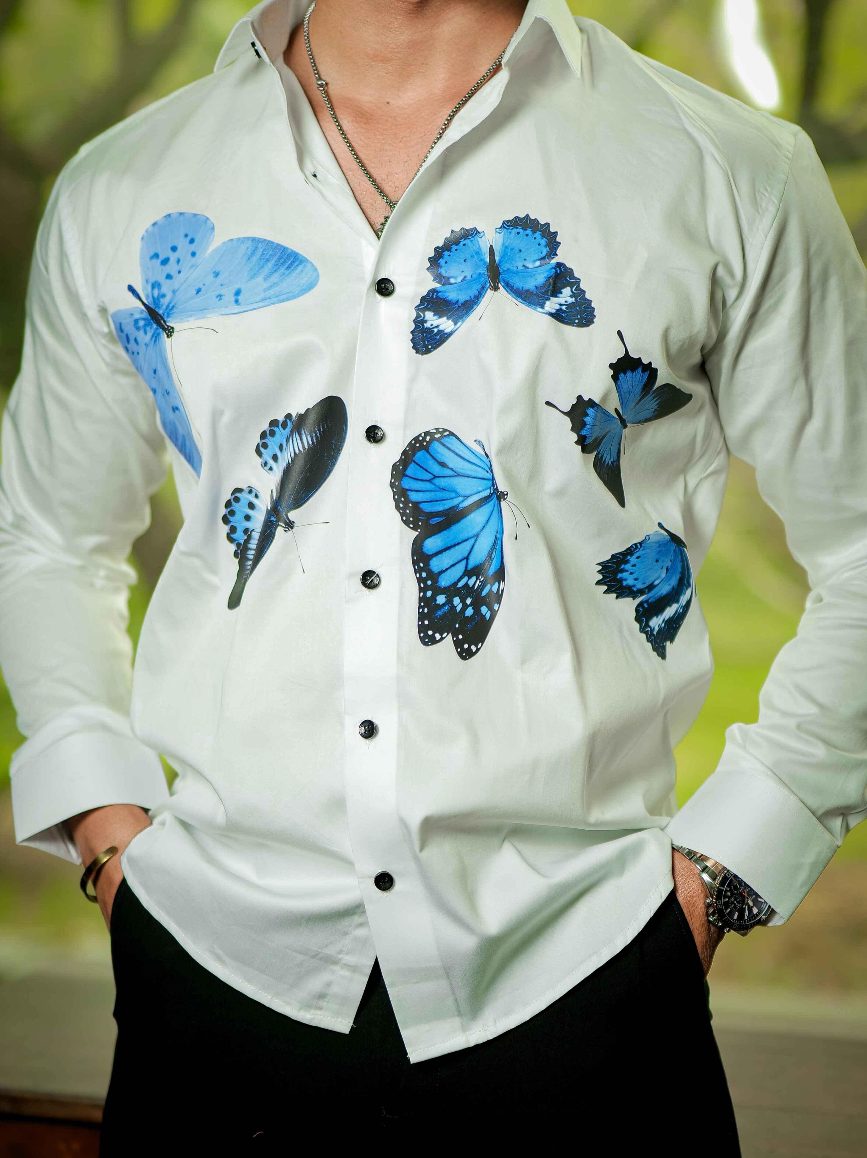 White Club Wear Printed Satin Cotton Shirt