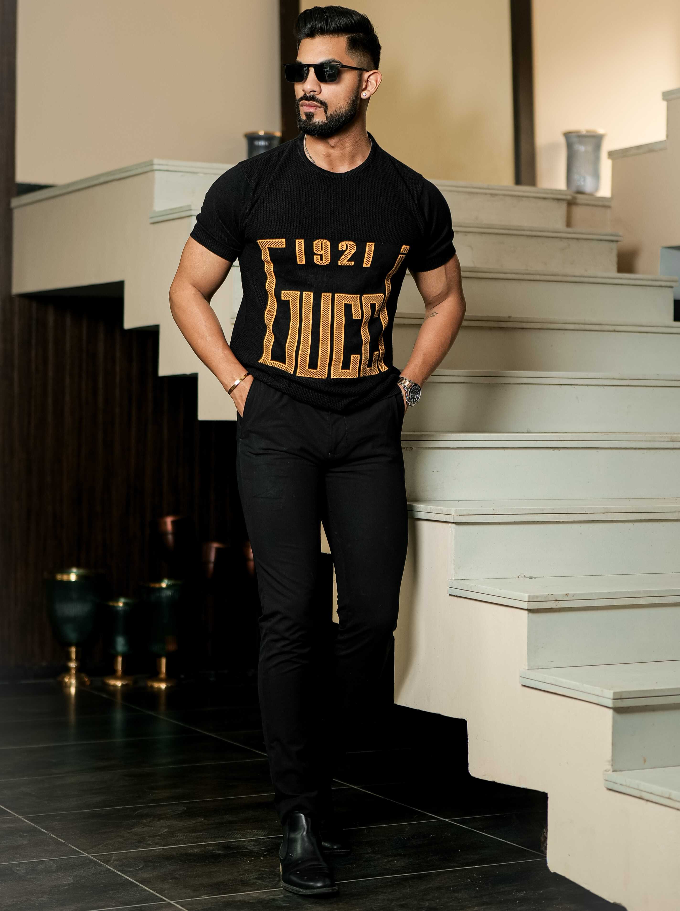 Black Cotton Half Sleeve Premium T Shirt