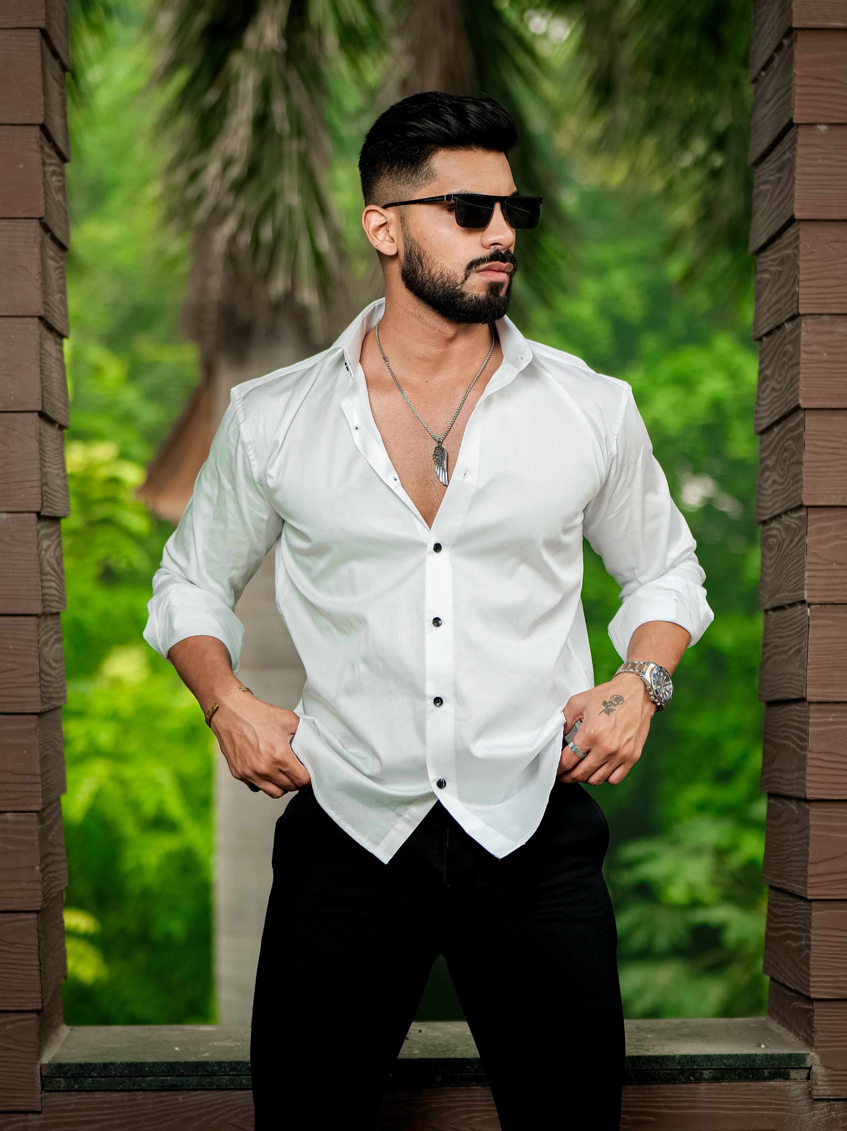 White Club Wear Printed Satin Cotton Shirt