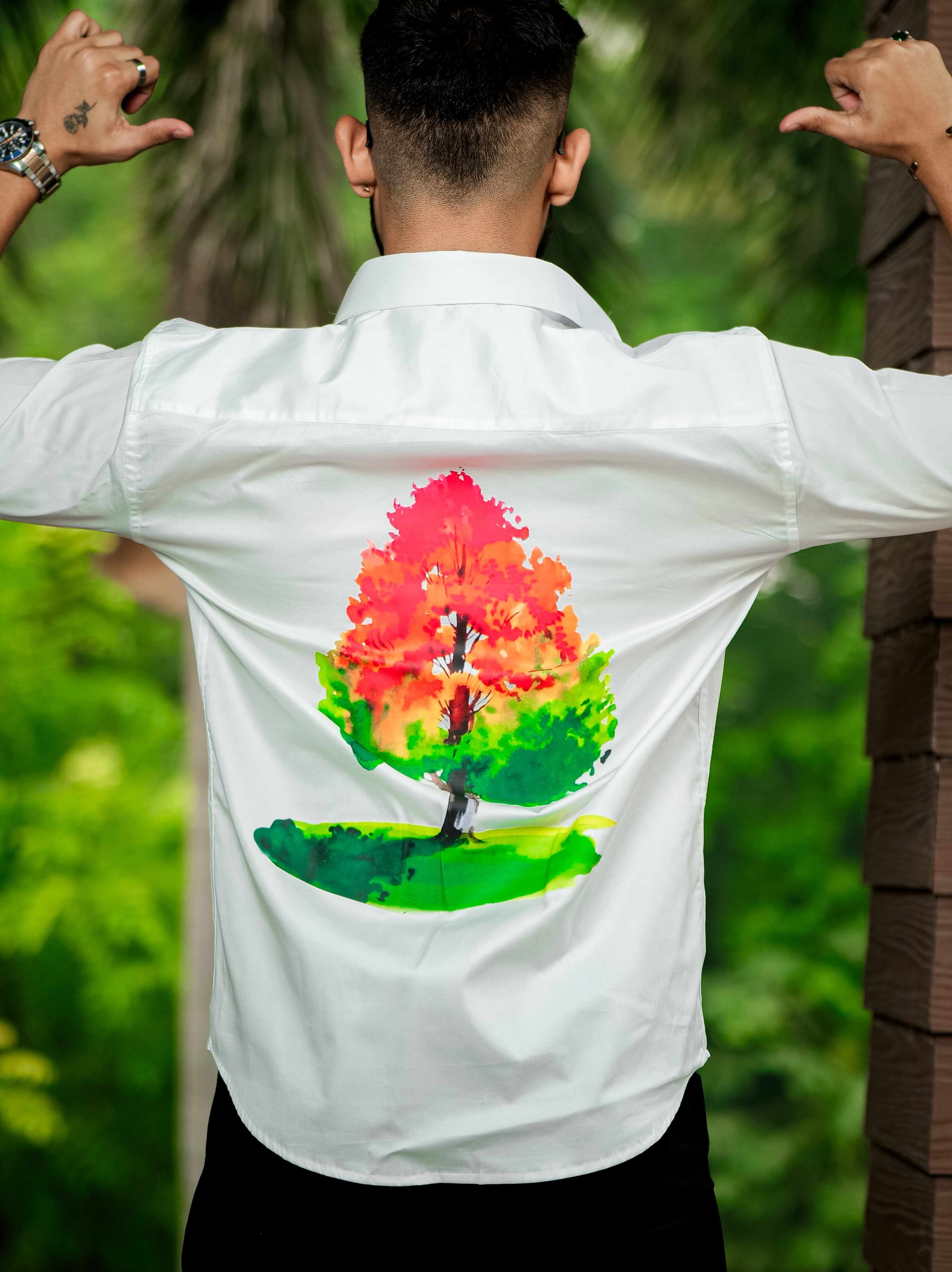 White Club Wear Printed Satin Cotton Shirt