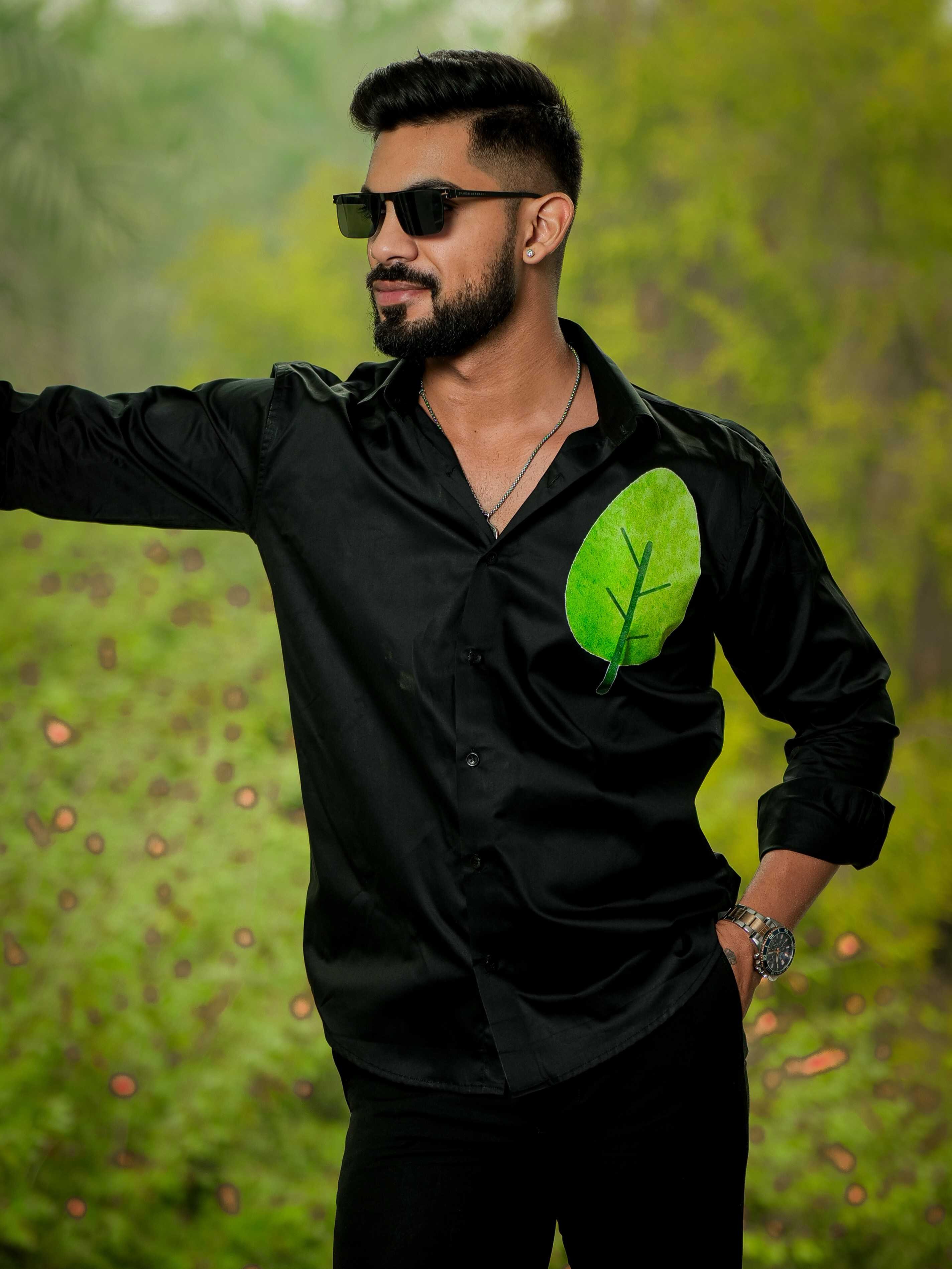 Black Club Wear Printed Satin Cotton Shirt