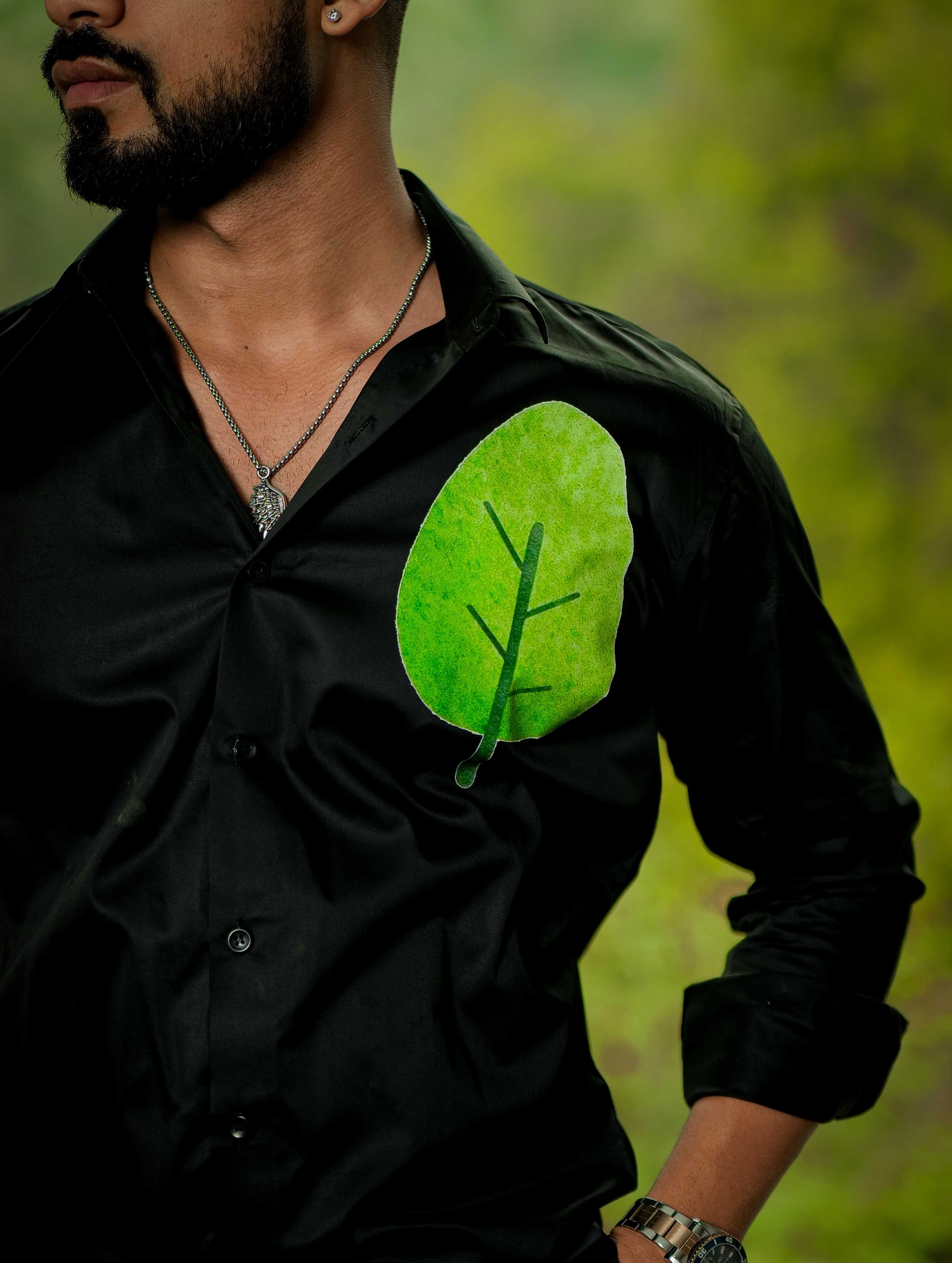 Black Club Wear Printed Satin Cotton Shirt