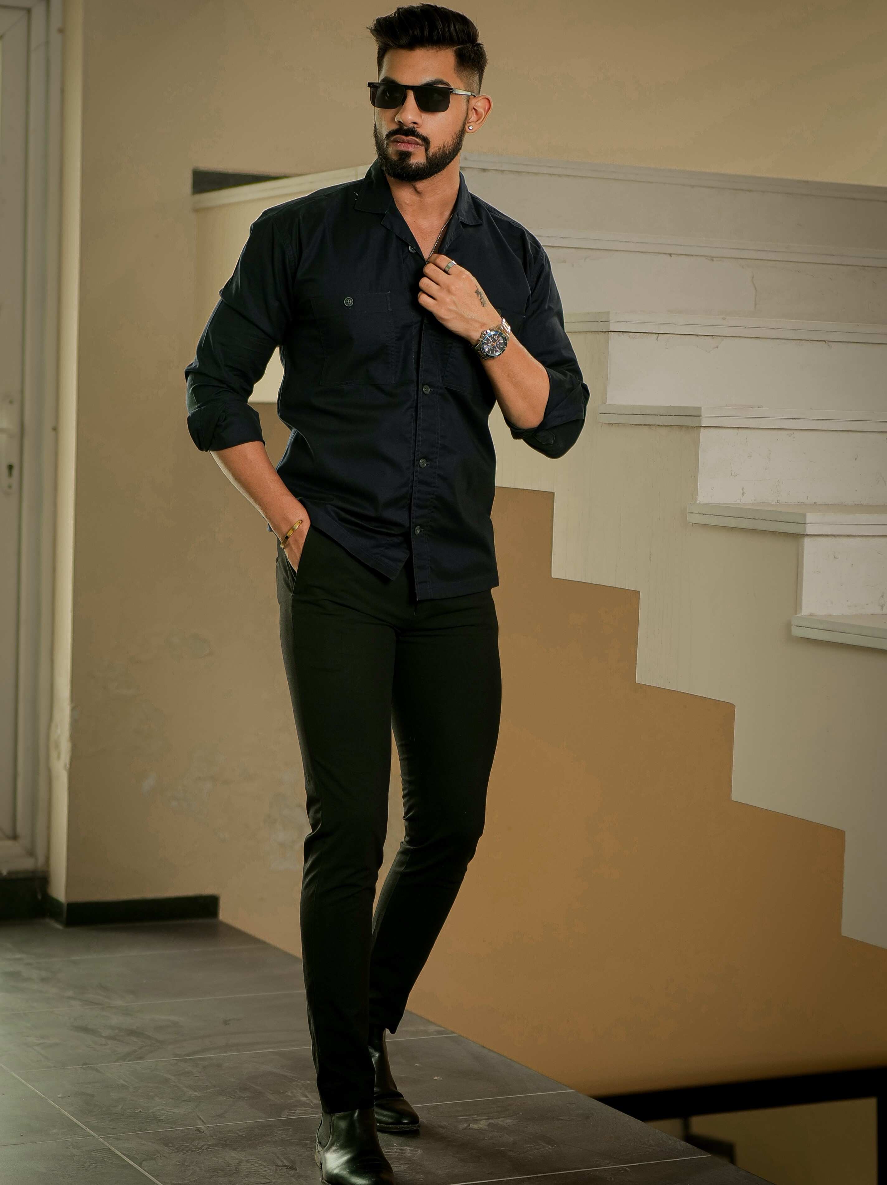 Navy Oxford Cotton Over Shirt