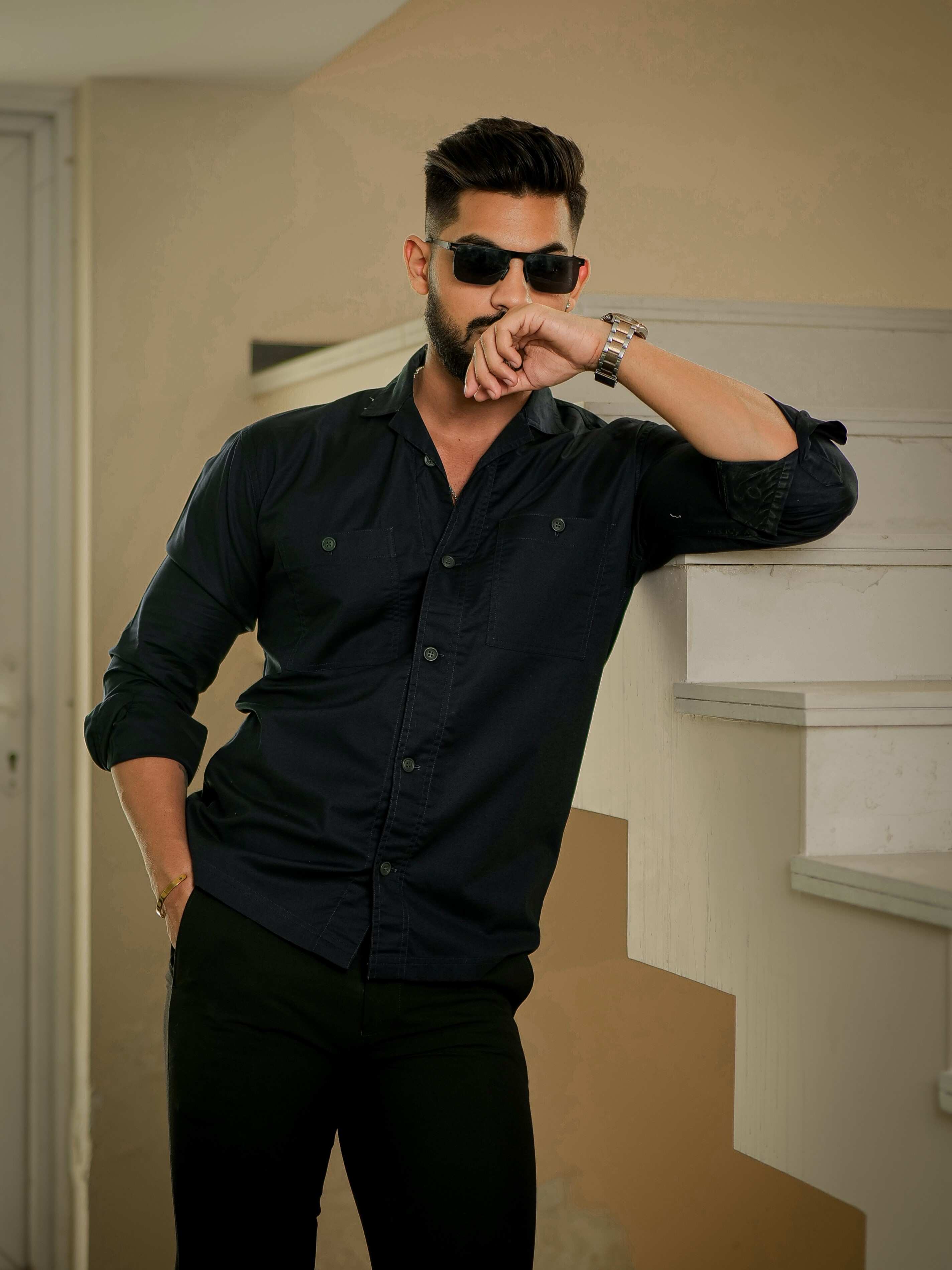 Navy Oxford Cotton Over Shirt