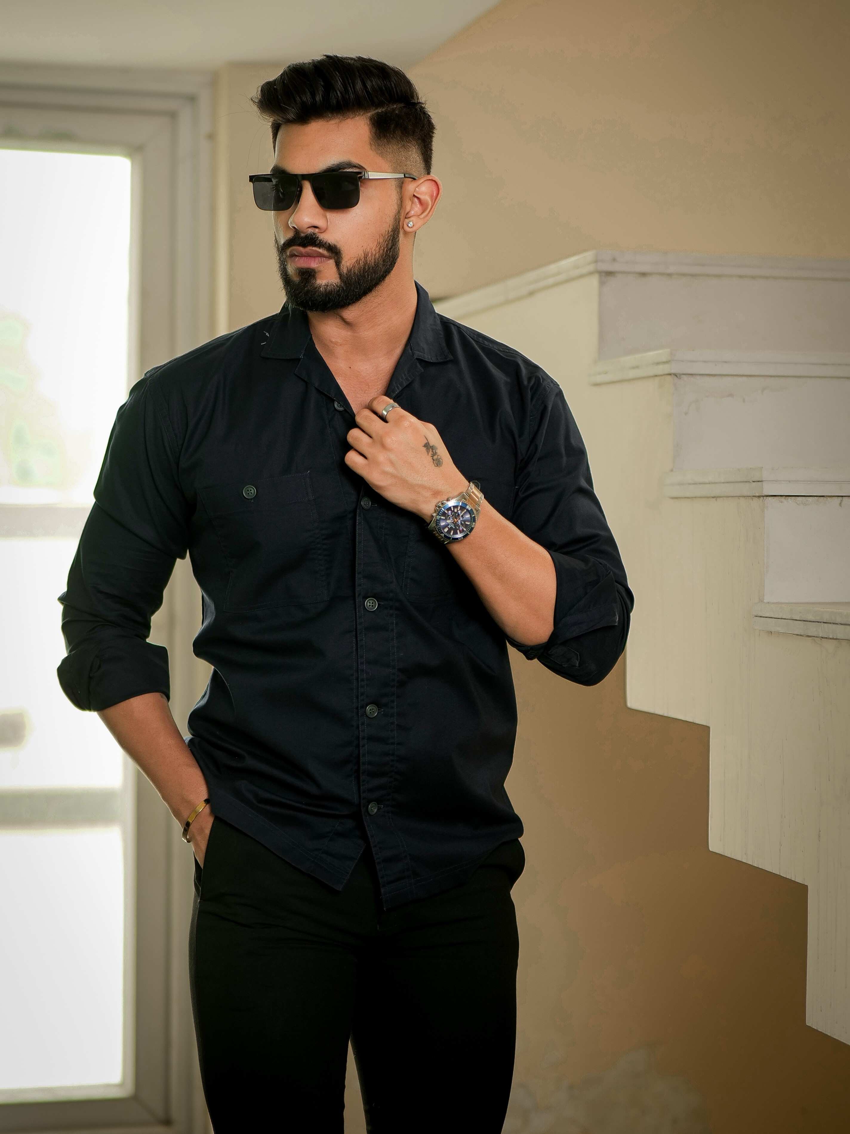 Navy Oxford Cotton Over Shirt