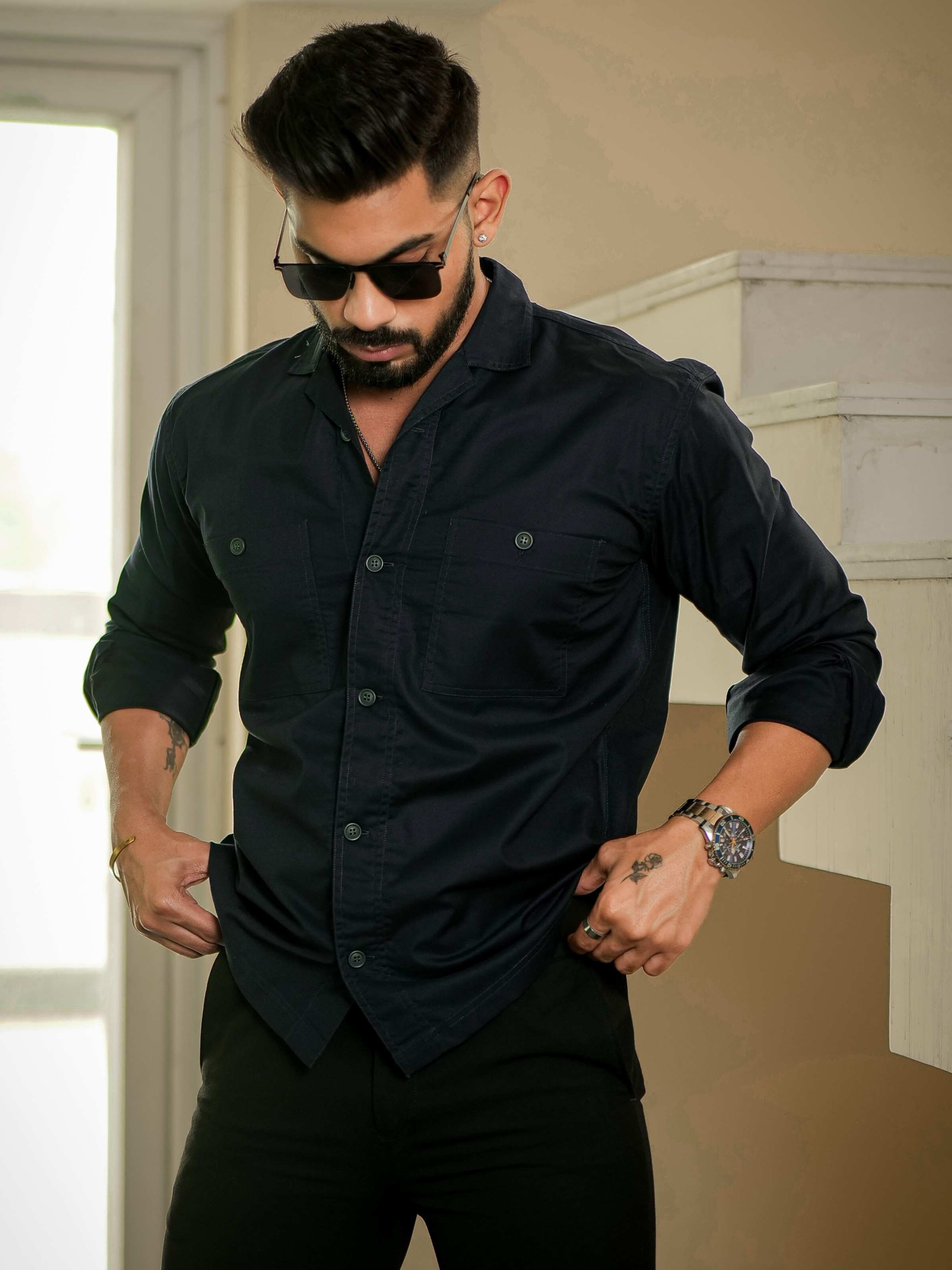 Navy Oxford Cotton Over Shirt