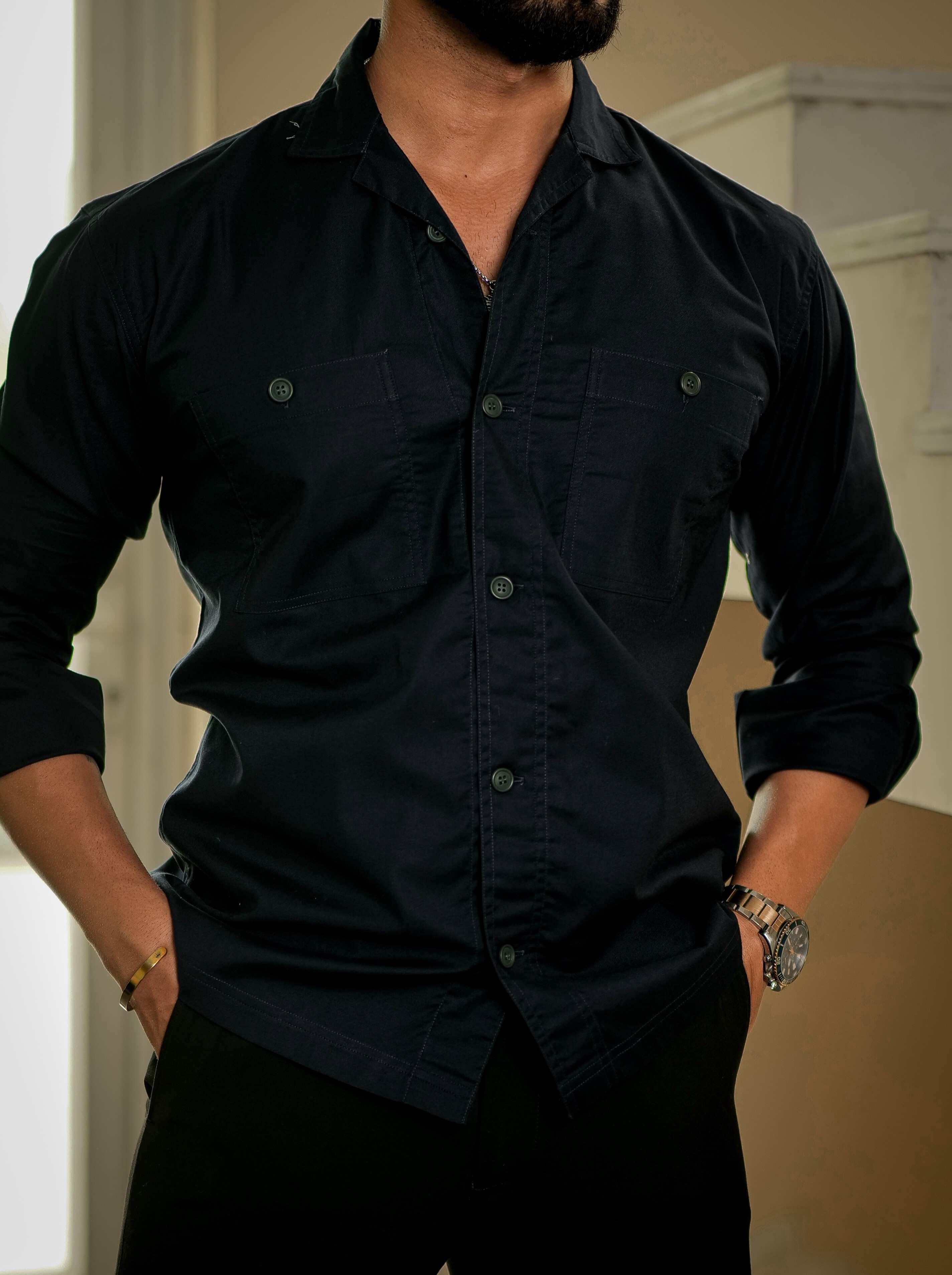 Navy Oxford Cotton Over Shirt