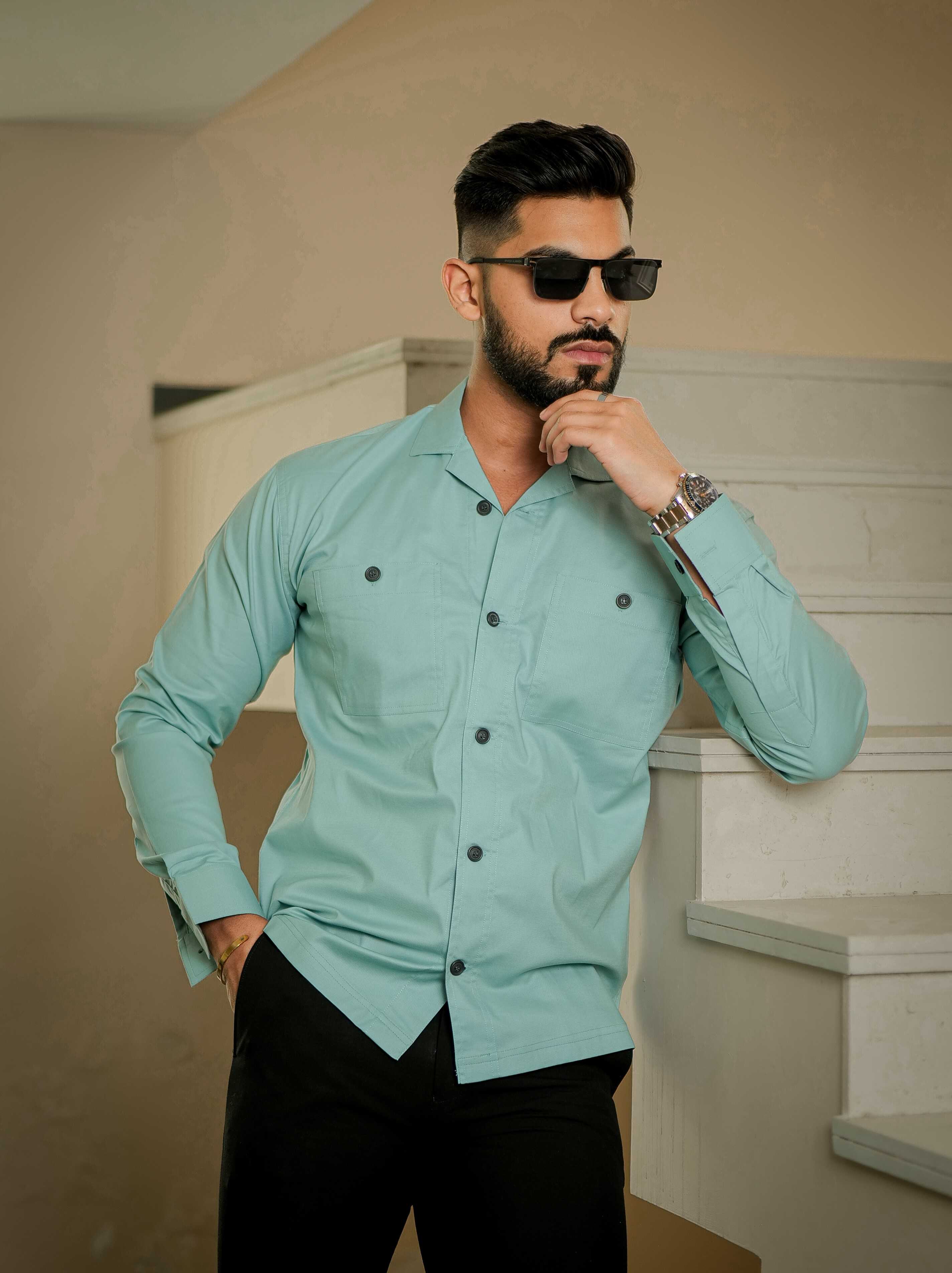 Cyan Oxford Cotton Over Shirt