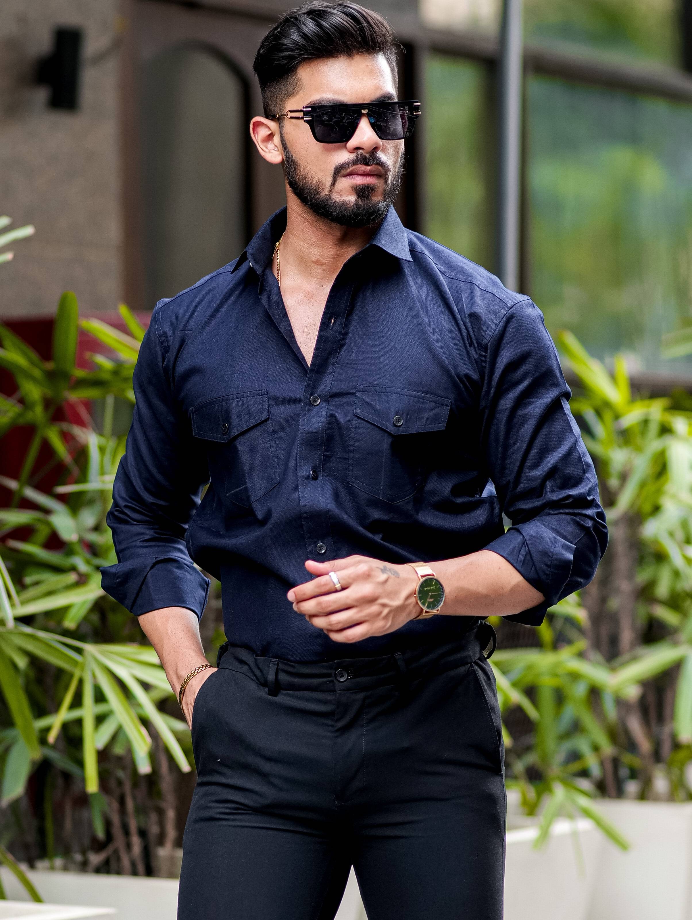 black dress shirt with navy blue pants What To Wear With Navy Dress Shirt