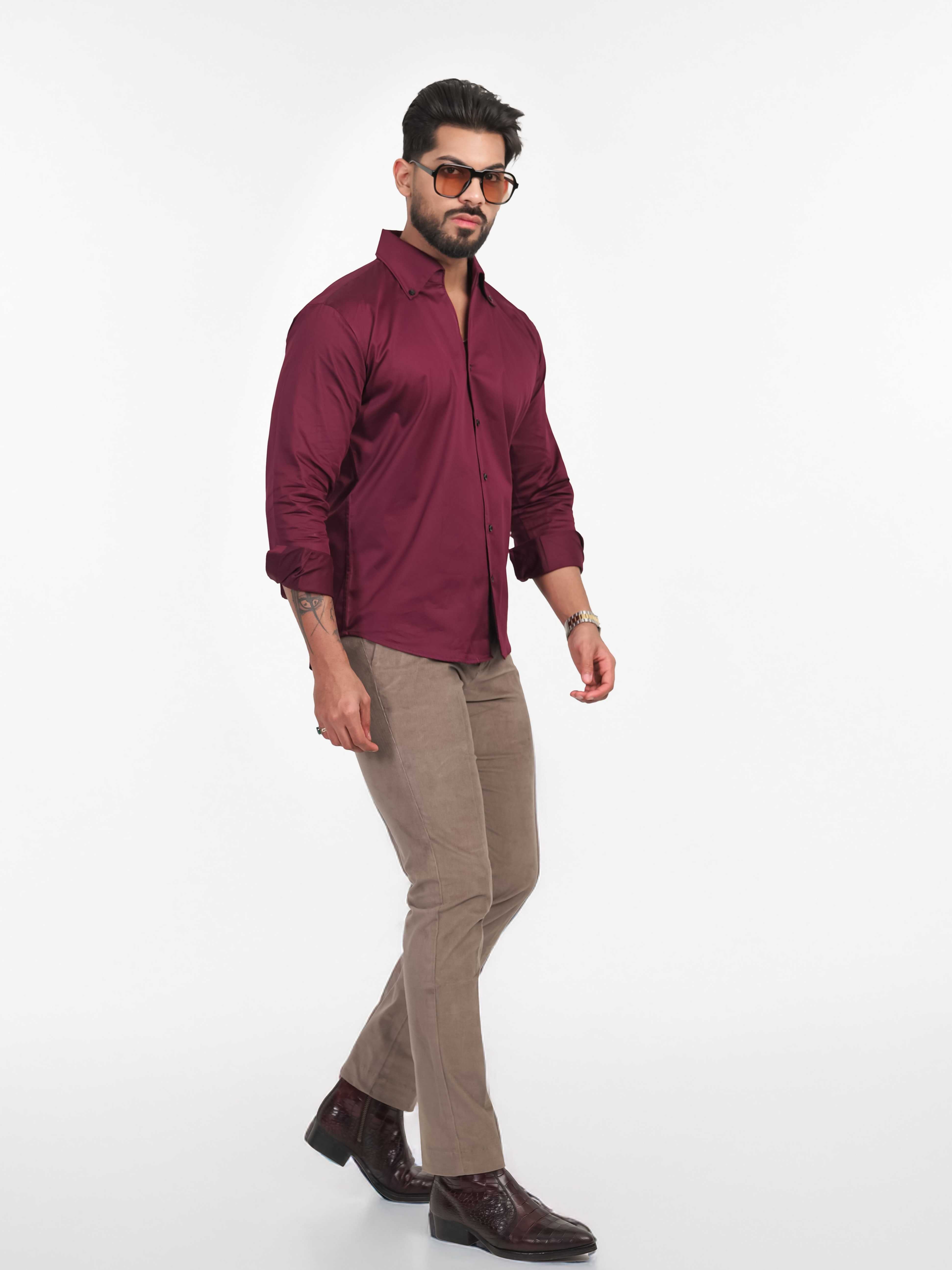 FOOMER FORMY WINEBERRY LUXURY SATIN SHIRT FOR MEN'S