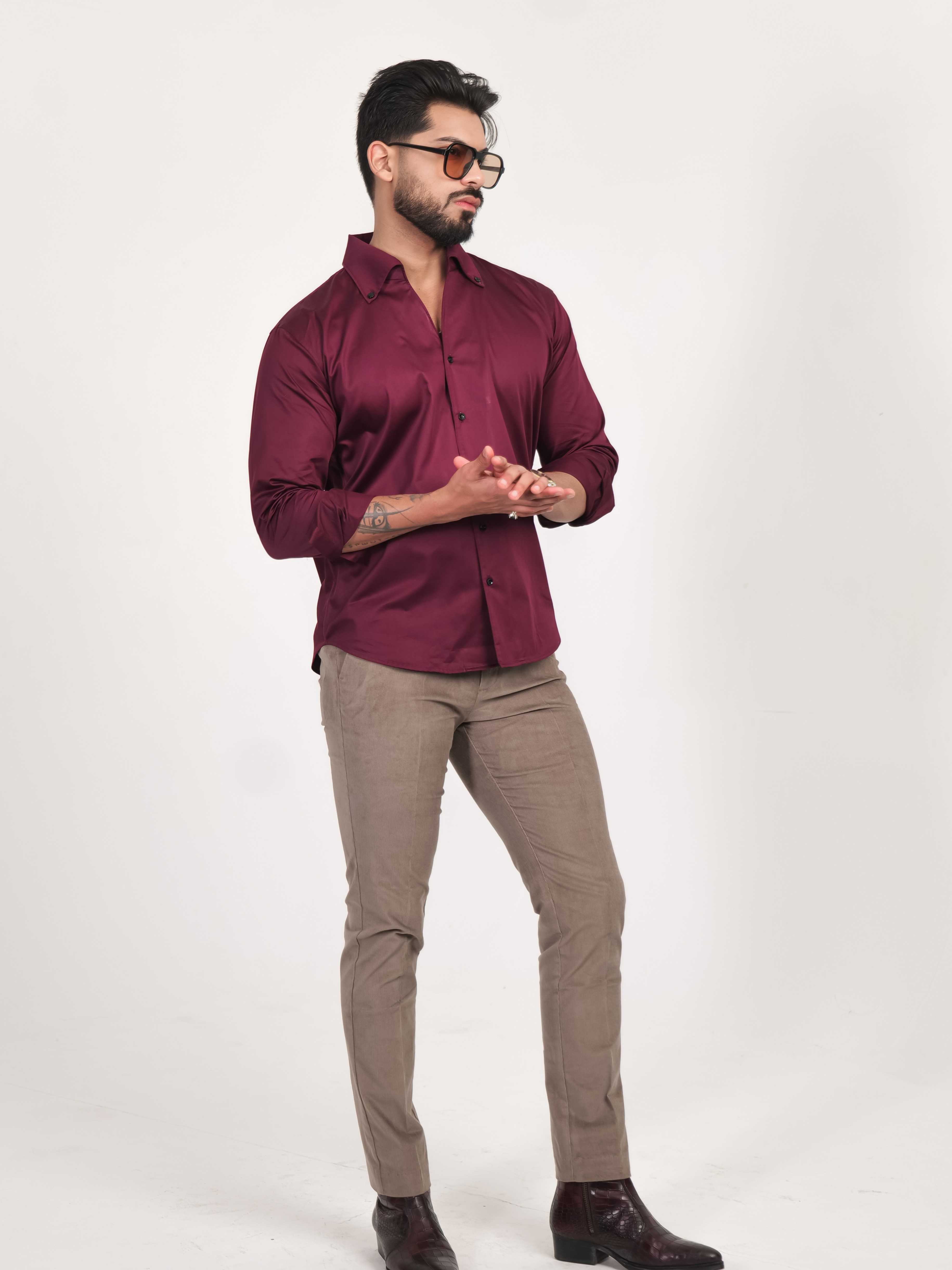 FOOMER FORMY WINEBERRY LUXURY SATIN SHIRT FOR MEN'S