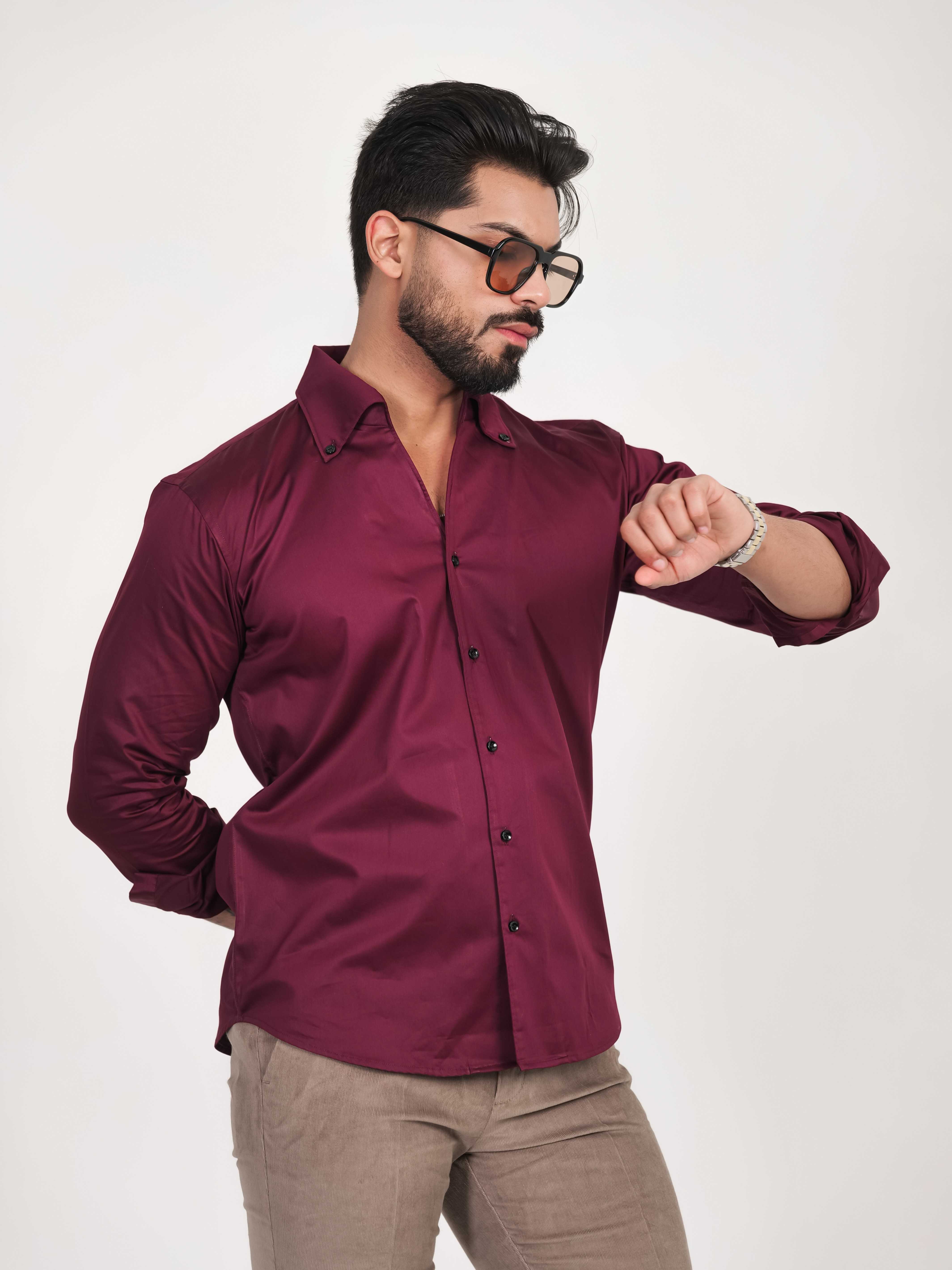 FOOMER FORMY WINEBERRY LUXURY SATIN SHIRT FOR MEN'S