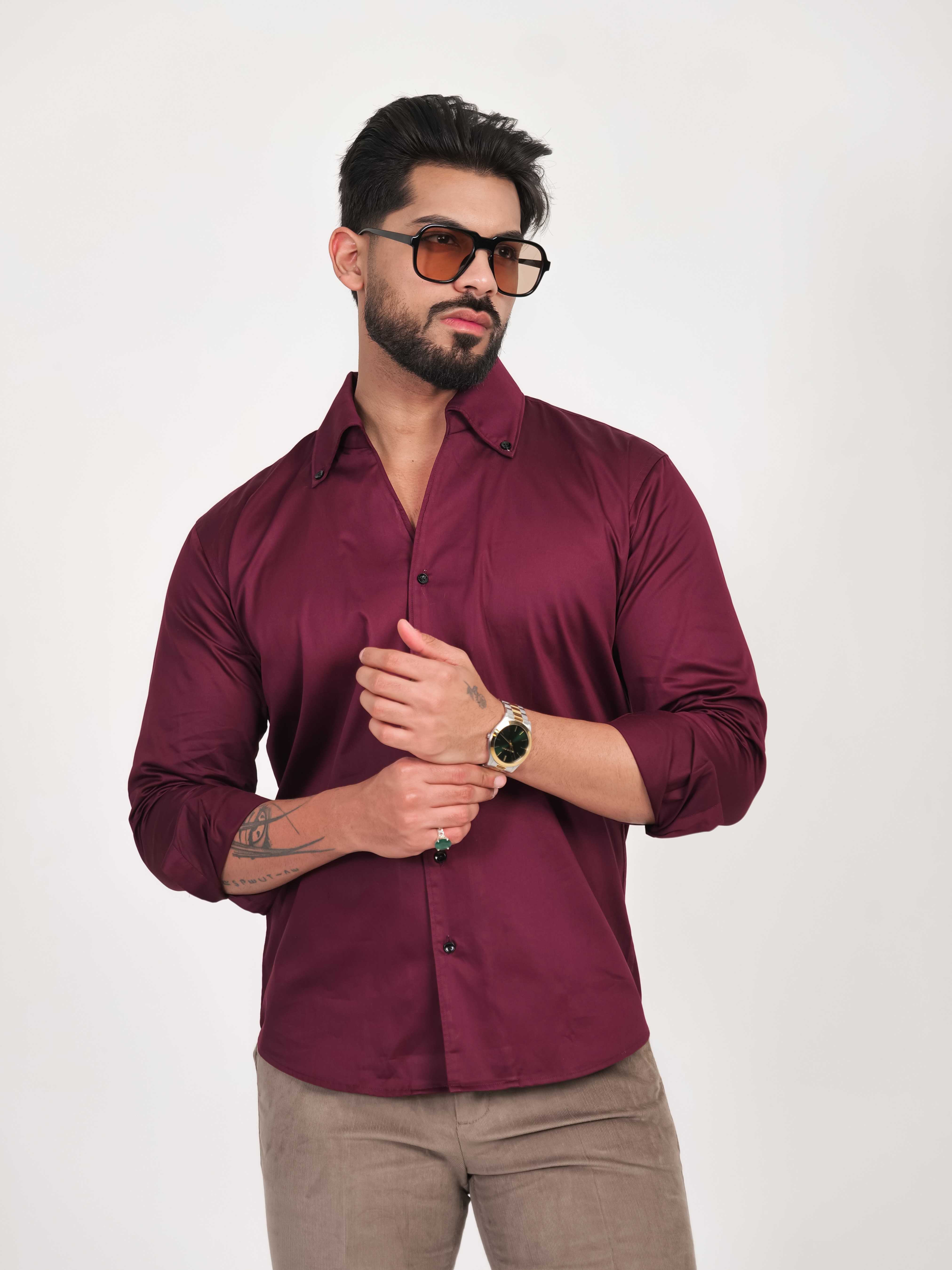FOOMER FORMY WINEBERRY LUXURY SATIN SHIRT FOR MEN'S