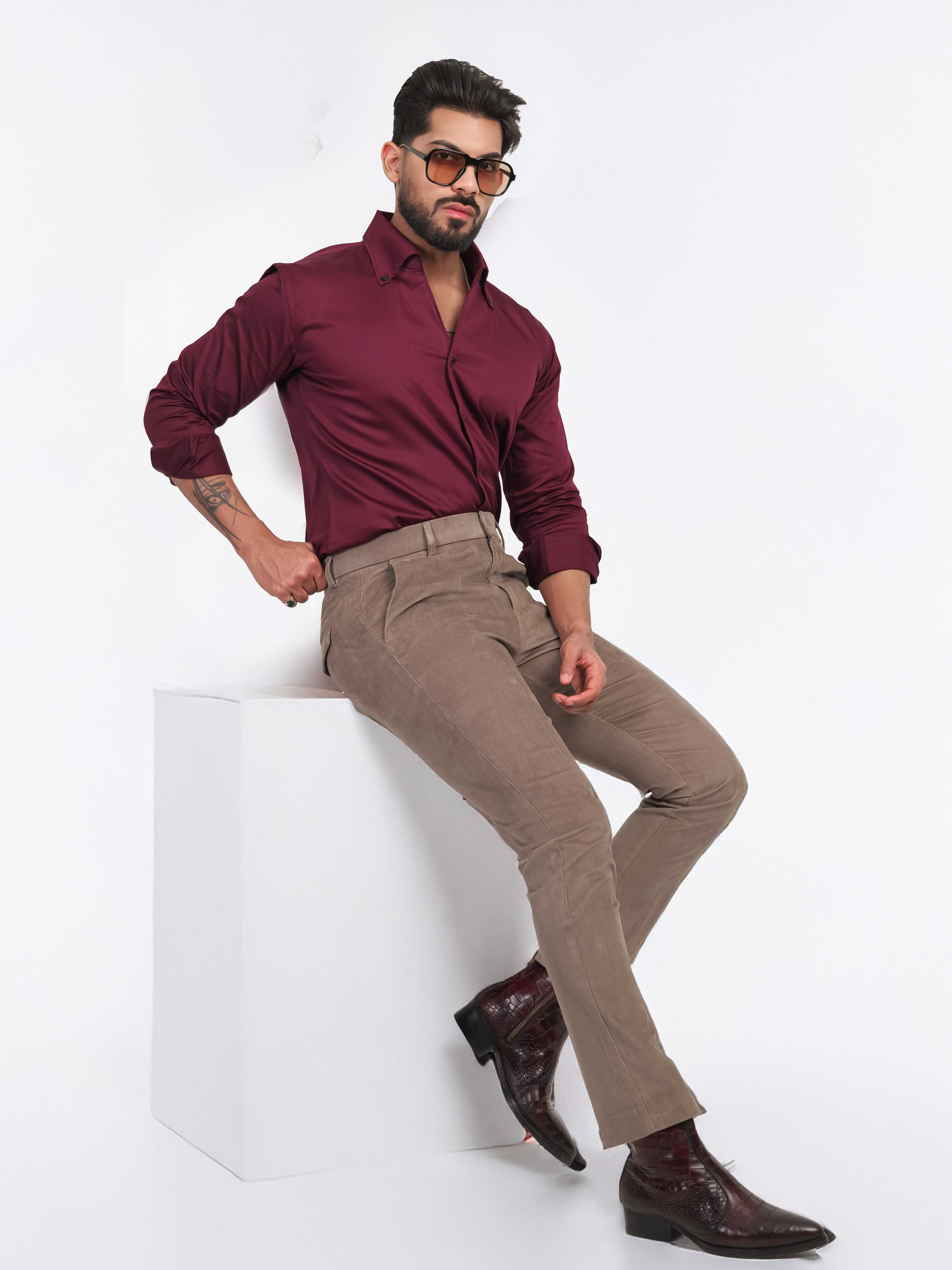 FOOMER FORMY WINEBERRY LUXURY SATIN SHIRT FOR MEN'S