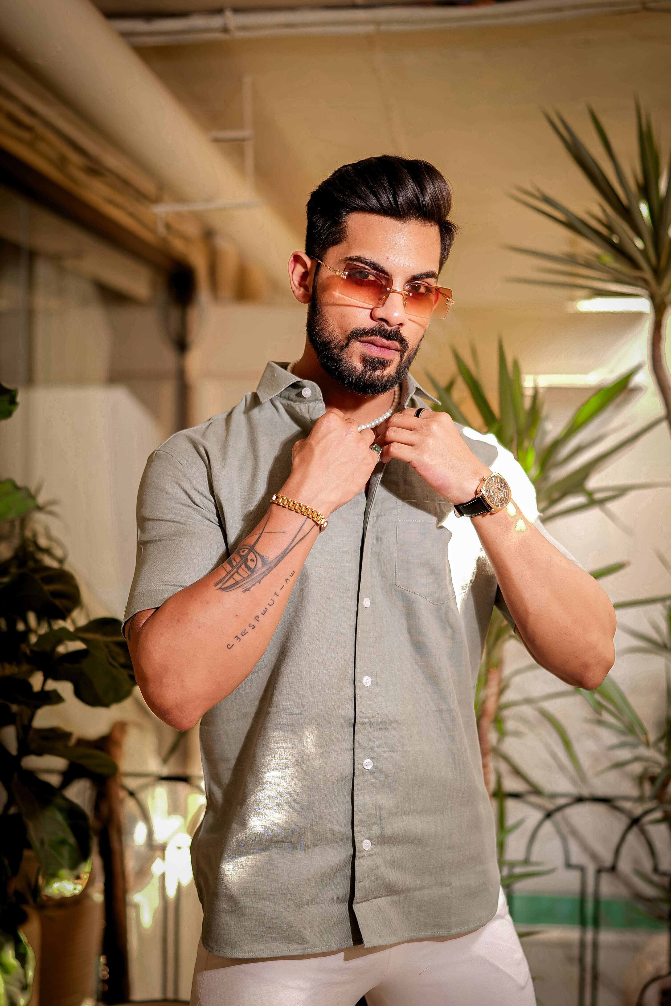 Light Green Luxury Formal linen Cotton Shirt For Men's