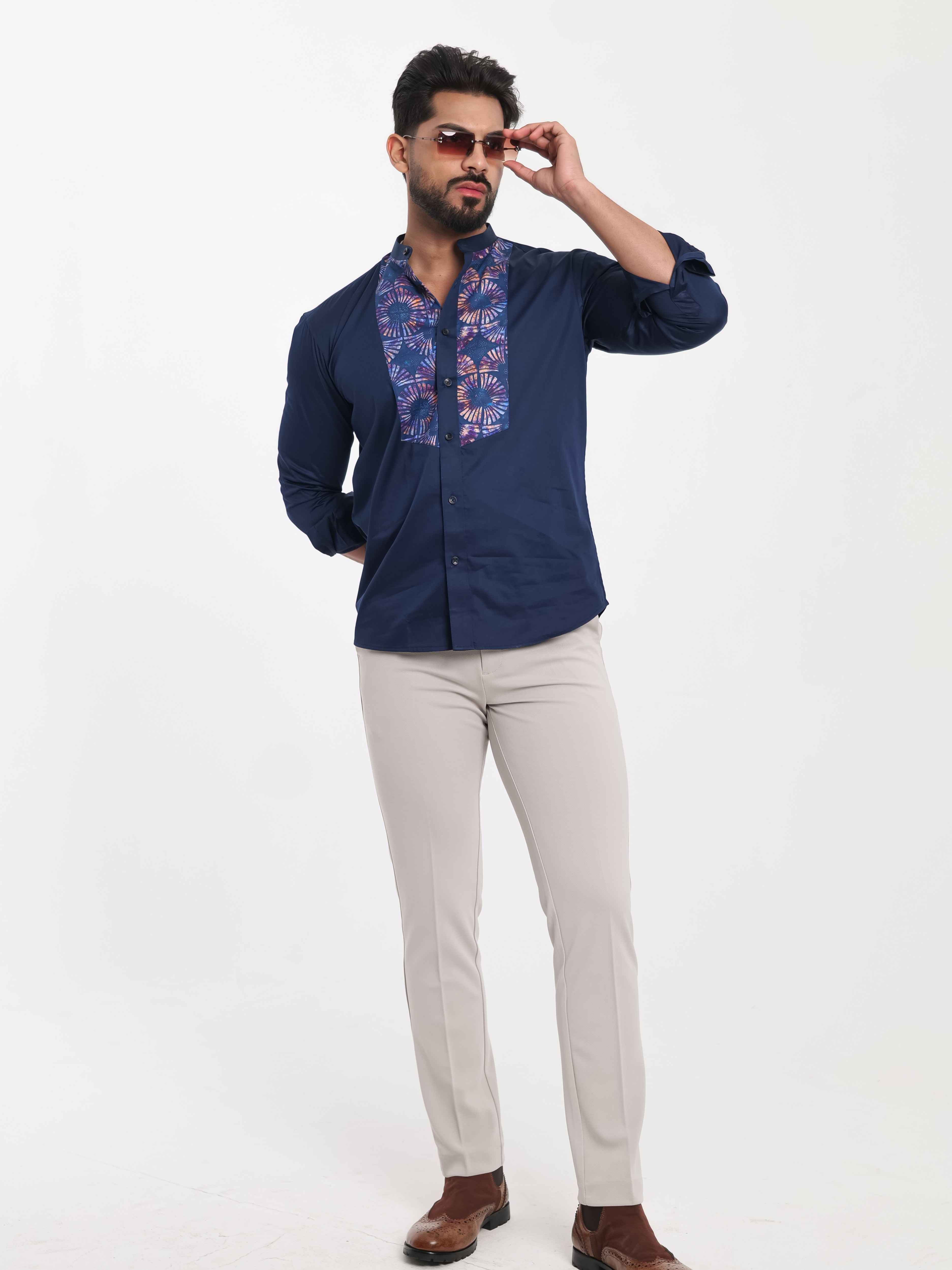 FOOMER NAVY KURTA CUT N SEW DESIGNER SHIRT FOR MEN'S