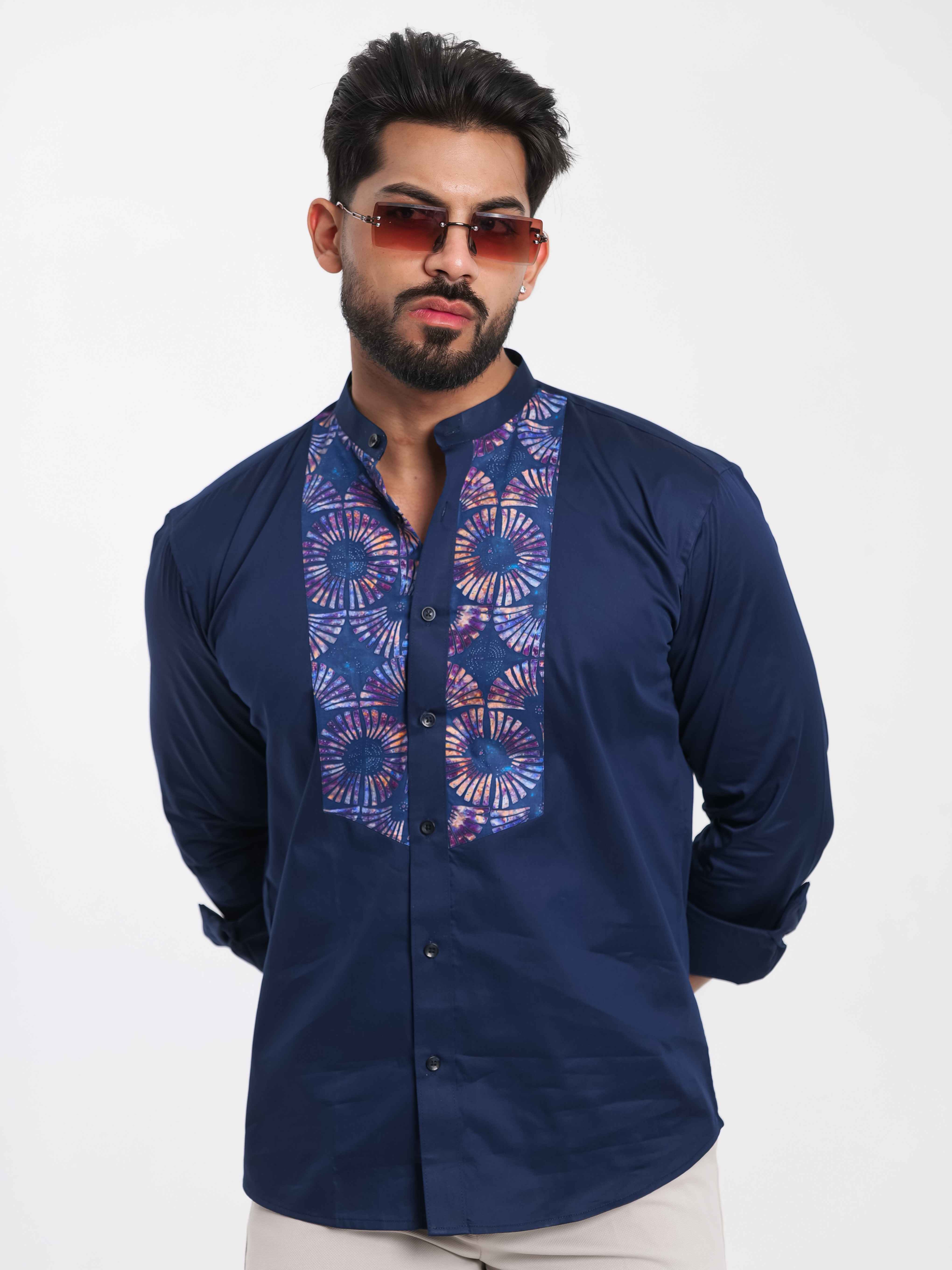 FOOMER NAVY KURTA CUT N SEW DESIGNER SHIRT FOR MEN'S