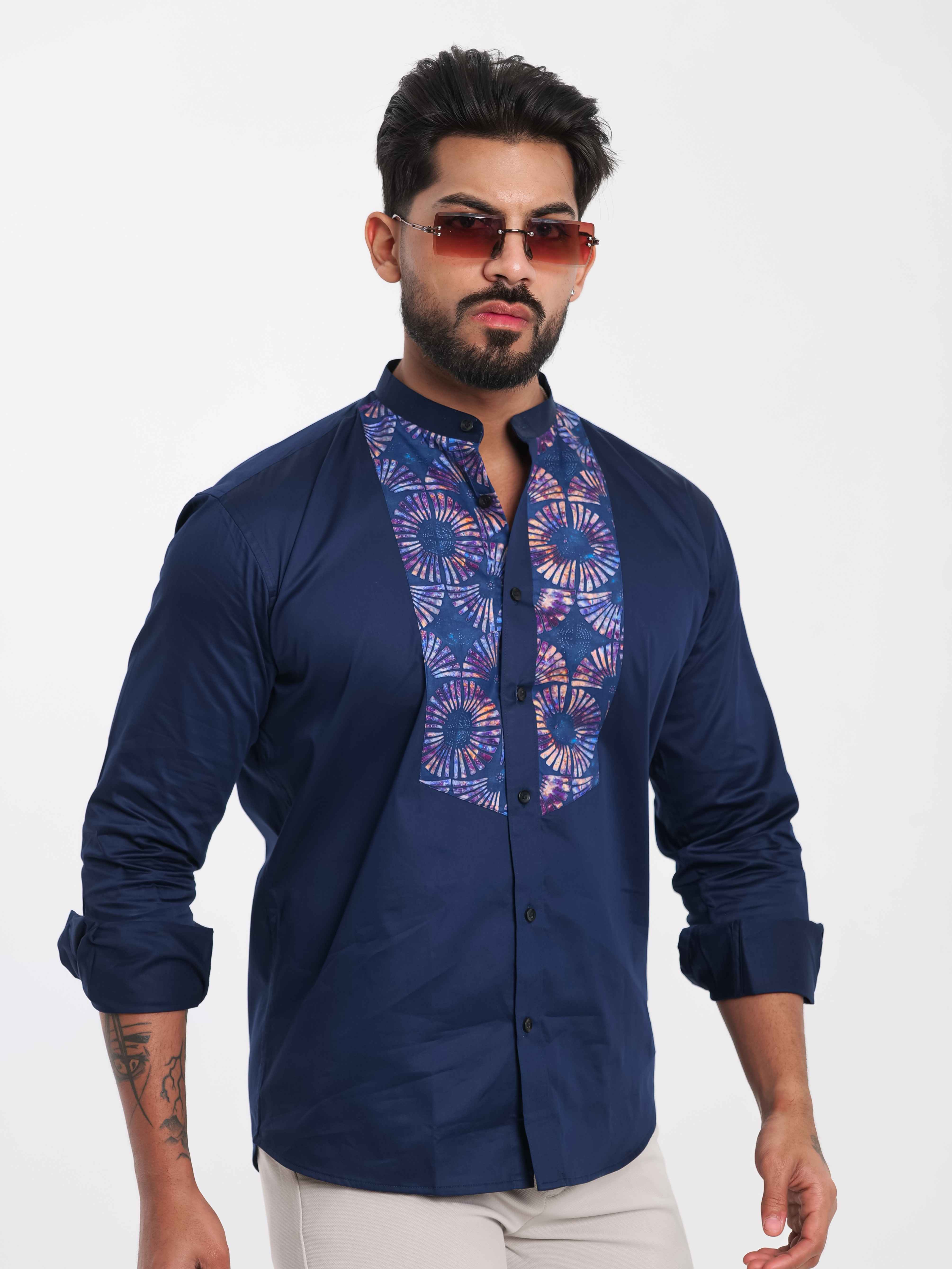 FOOMER NAVY KURTA CUT N SEW DESIGNER SHIRT FOR MEN'S