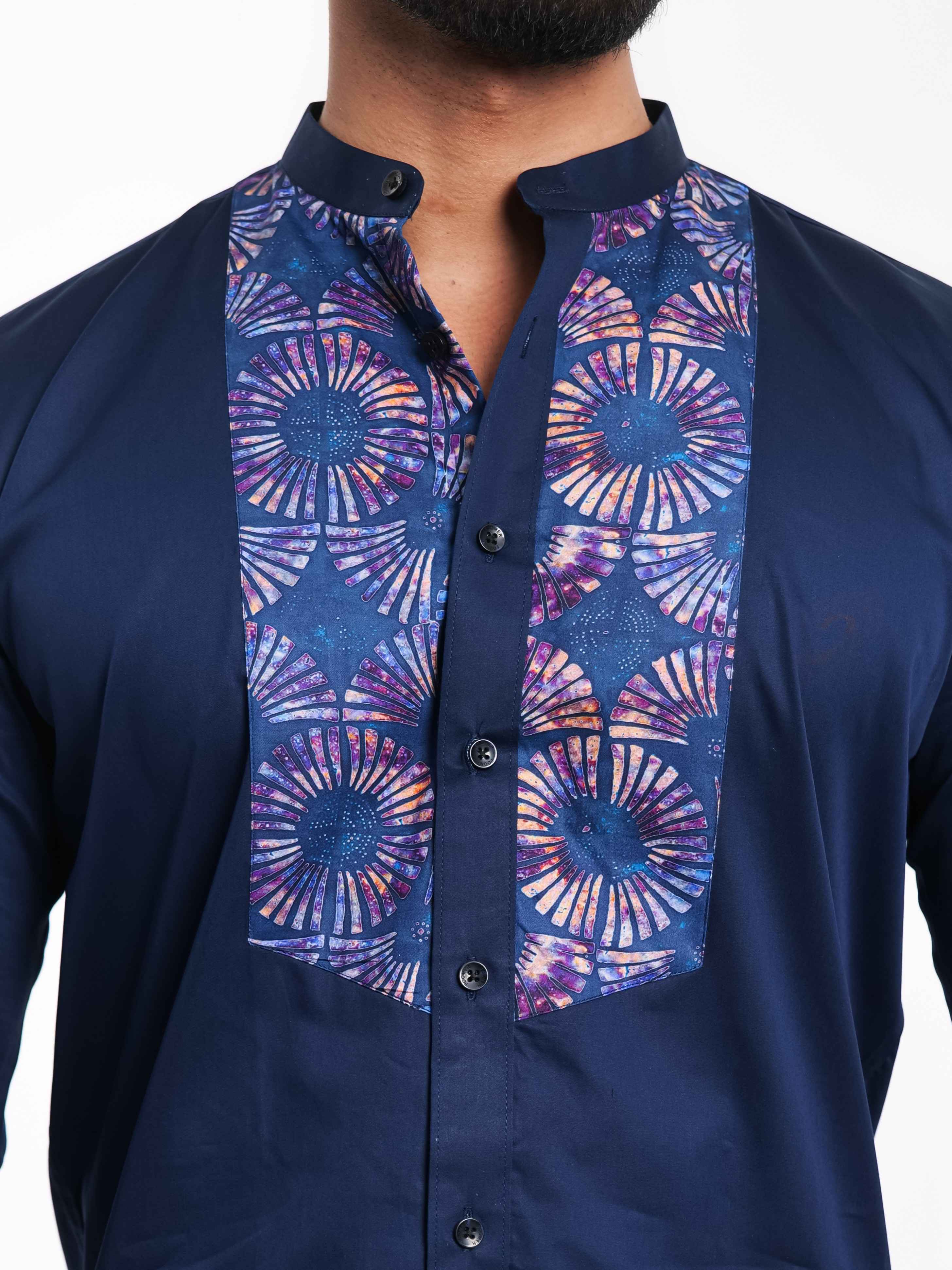 FOOMER NAVY KURTA CUT N SEW DESIGNER SHIRT FOR MEN'S