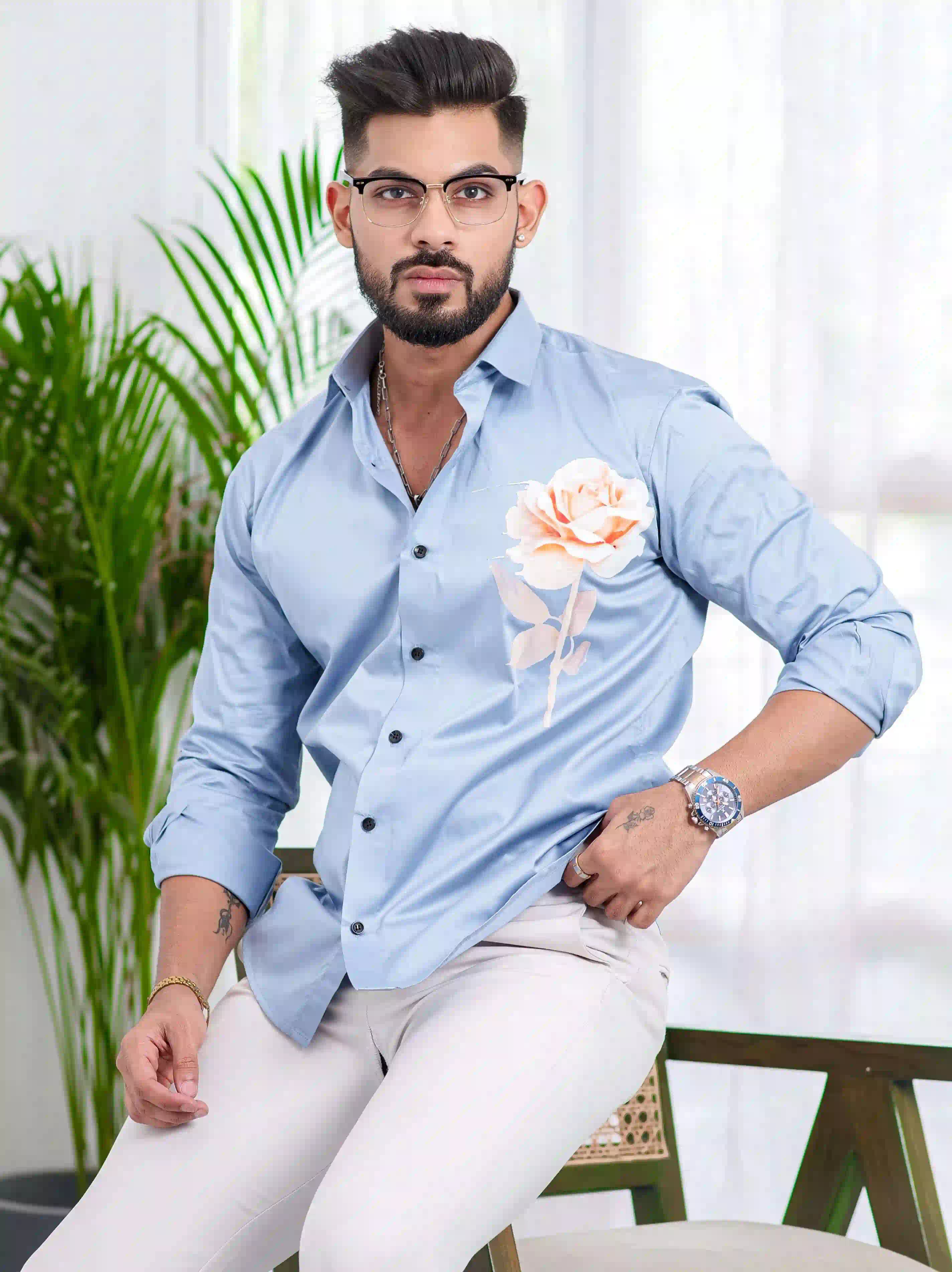 Sky Club Wear Printed Satin Cotton Shirt