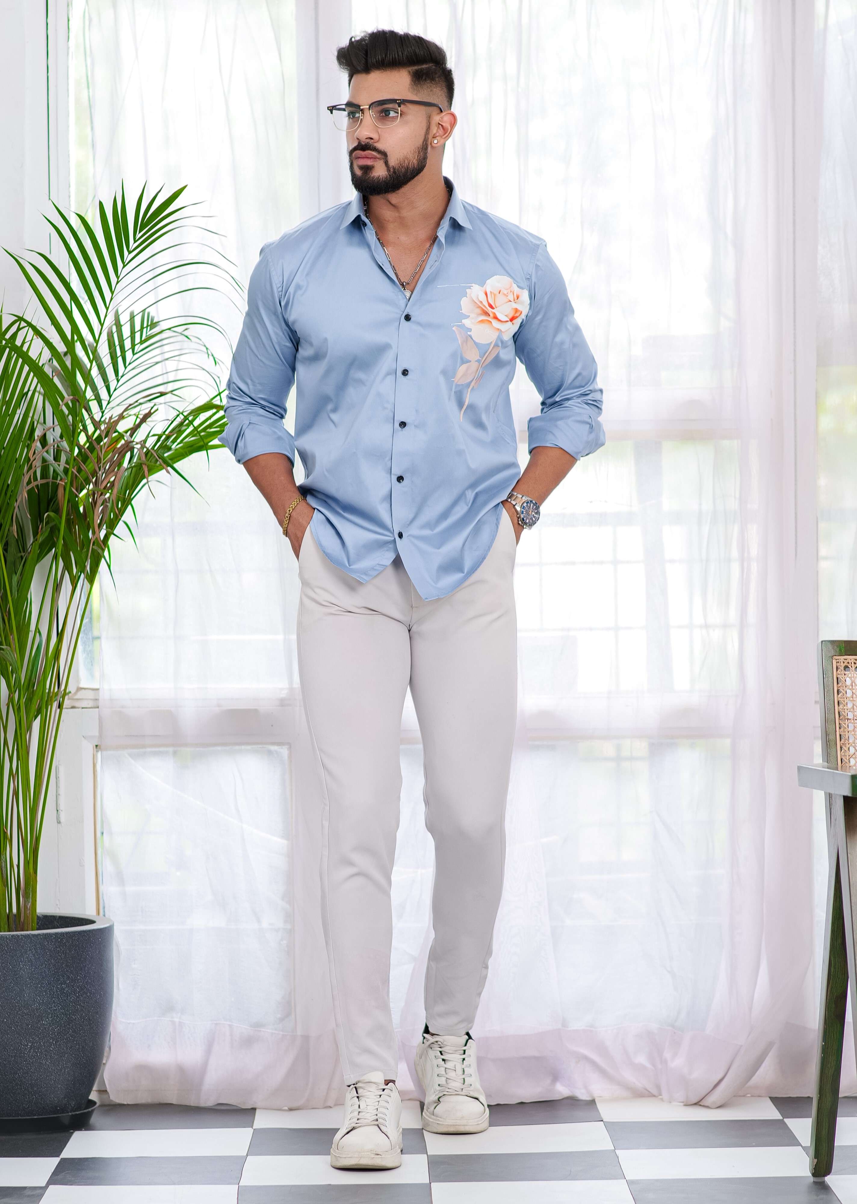 Sky Club Wear Printed Satin Cotton Shirt