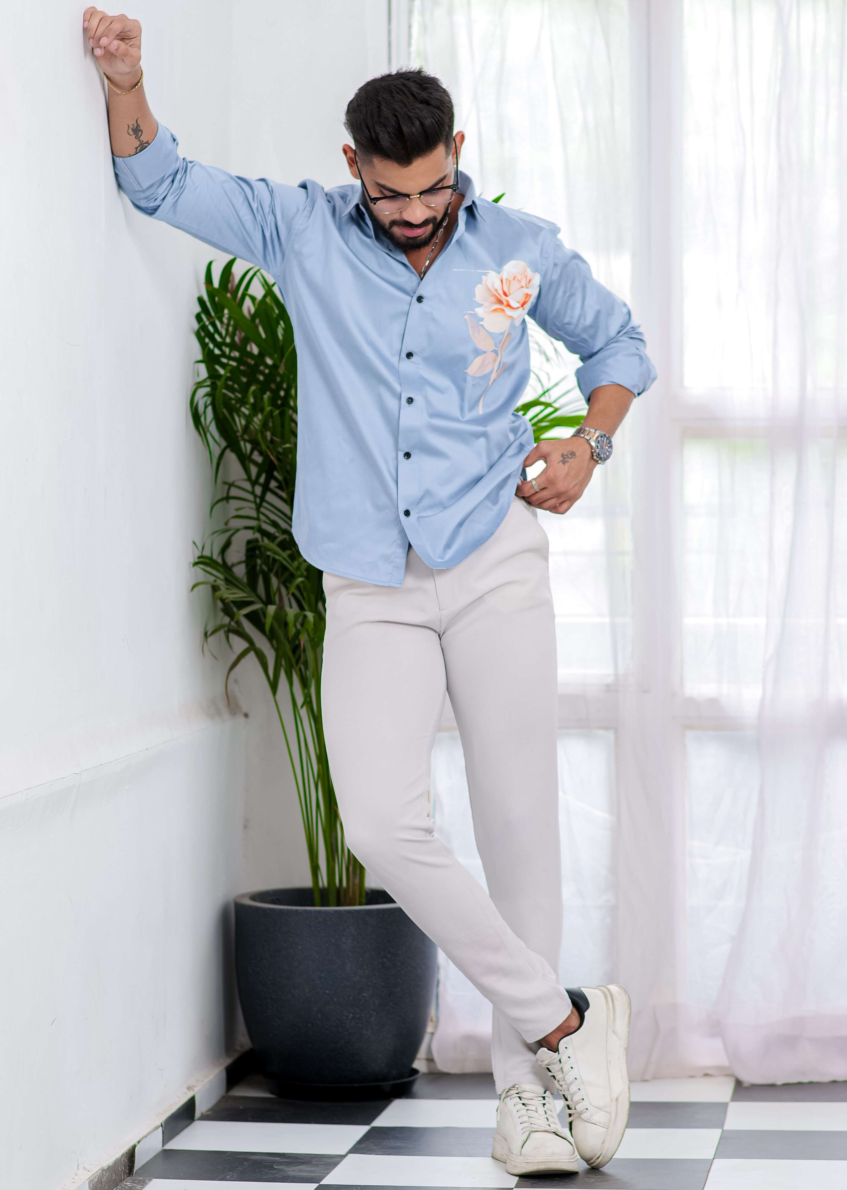 Sky Club Wear Printed Satin Cotton Shirt