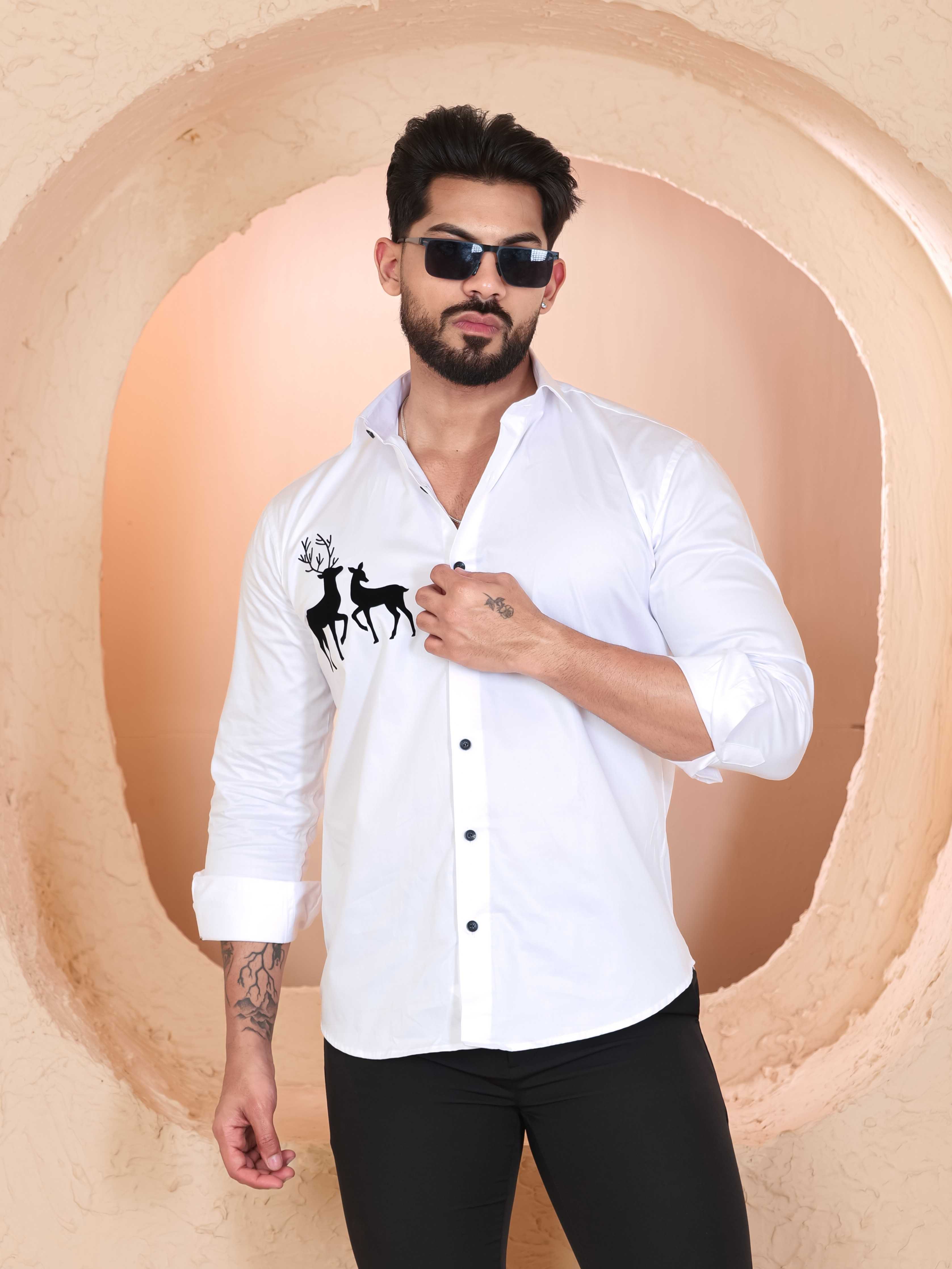 FOOMER WHITE DEER DESIGNER SHIRT FOR MEN'S