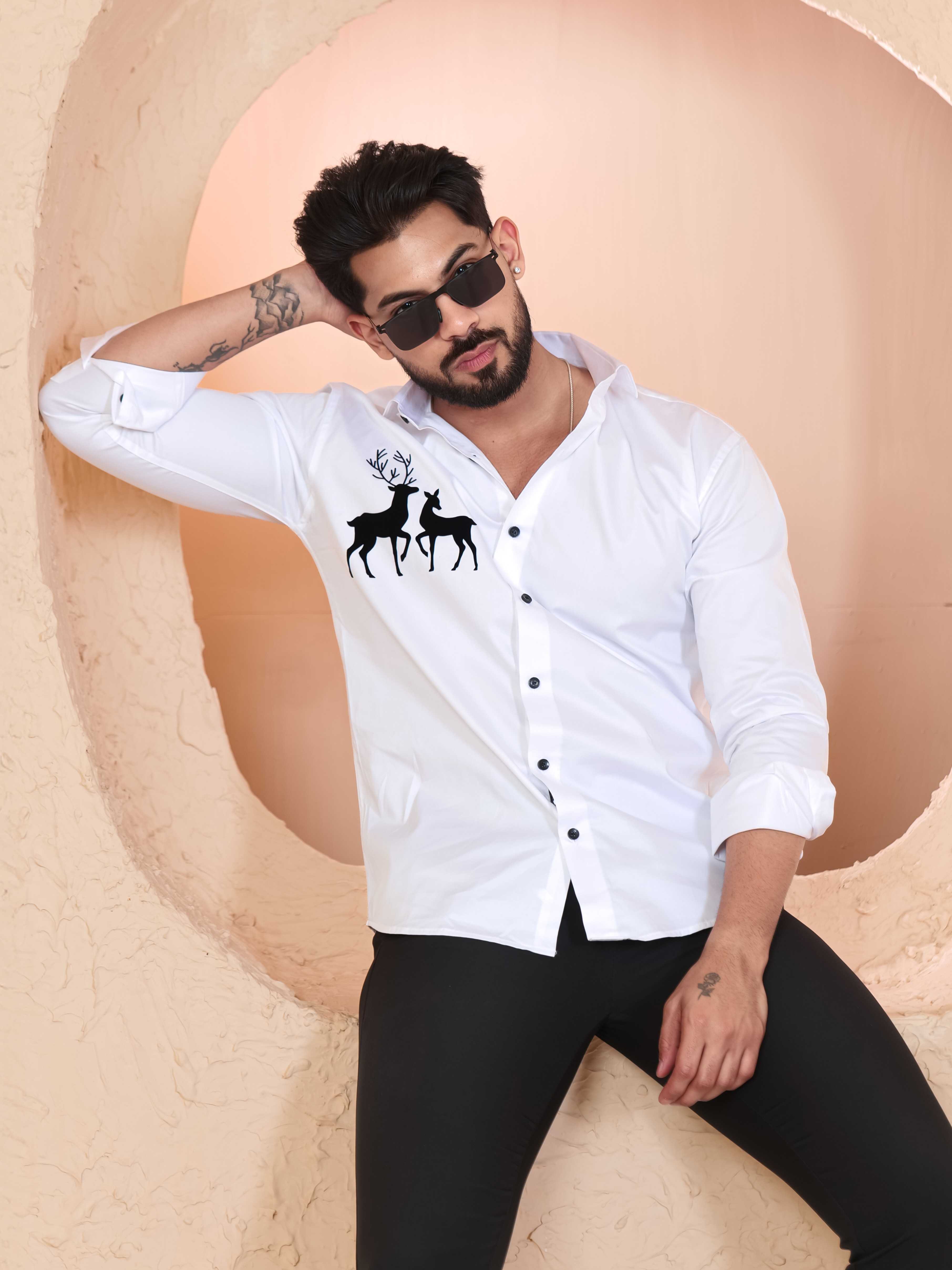 FOOMER WHITE DEER DESIGNER SHIRT FOR MEN'S