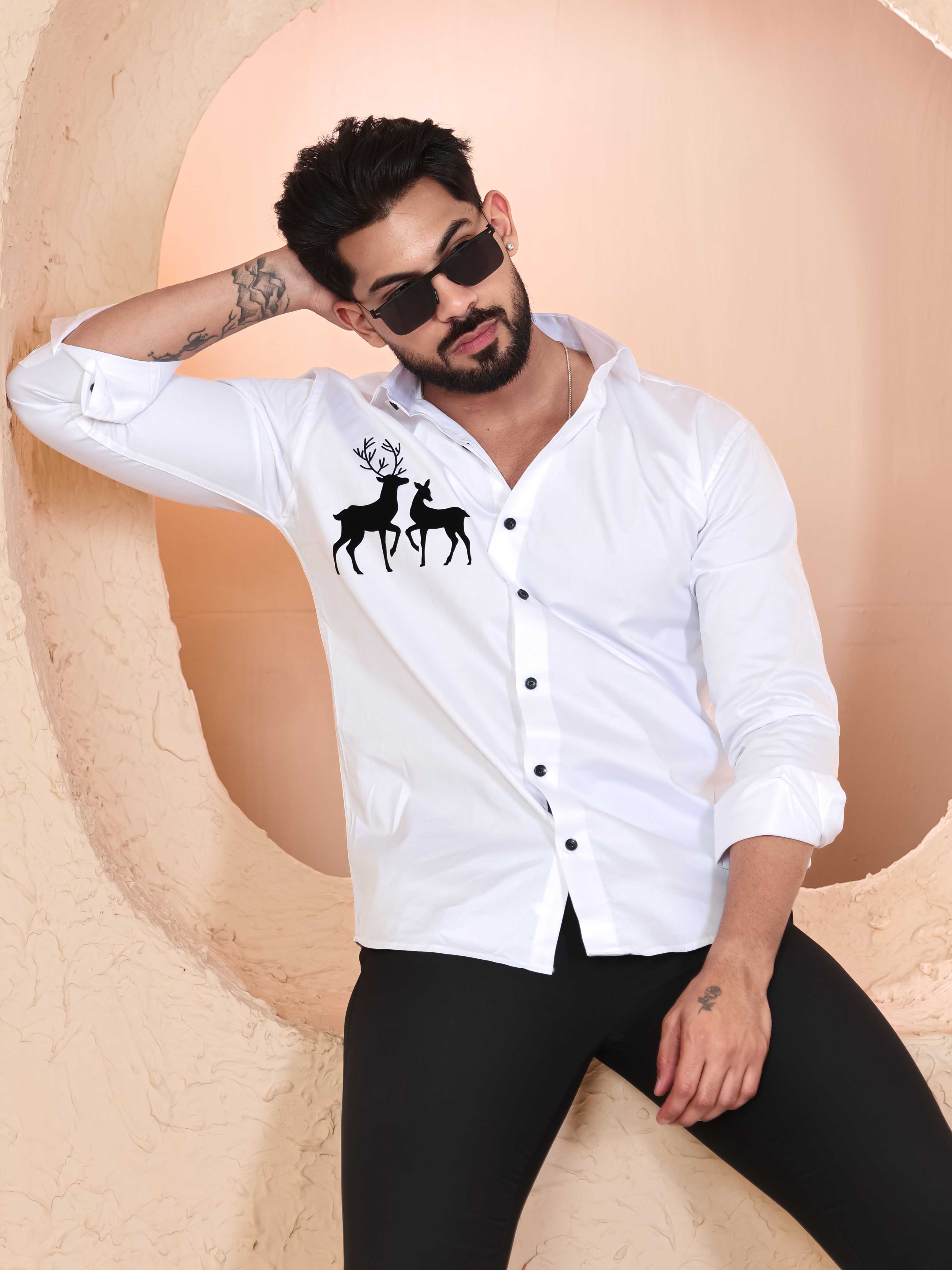 FOOMER WHITE DEER DESIGNER SHIRT FOR MEN'S
