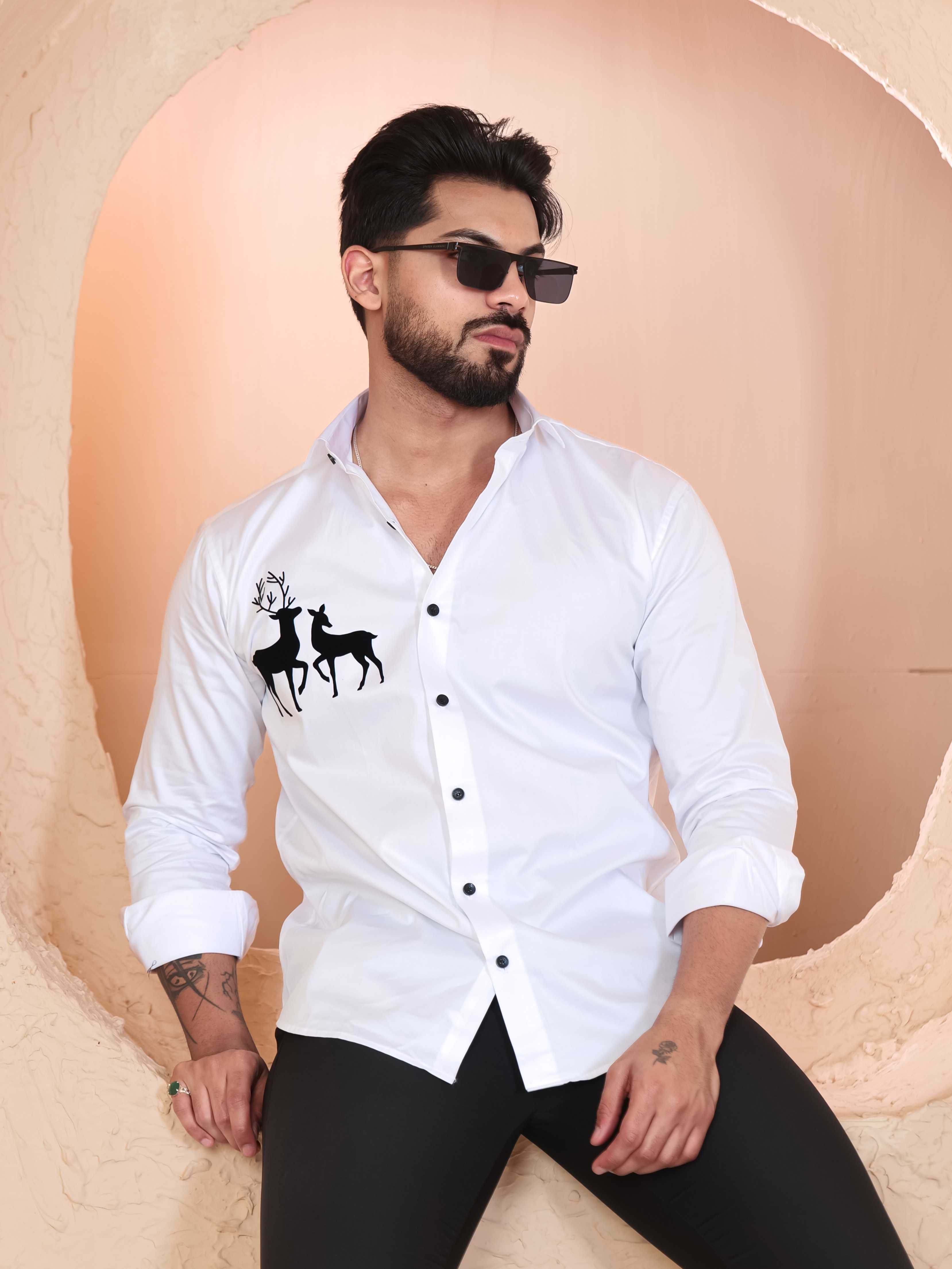 FOOMER WHITE DEER DESIGNER SHIRT FOR MEN'S