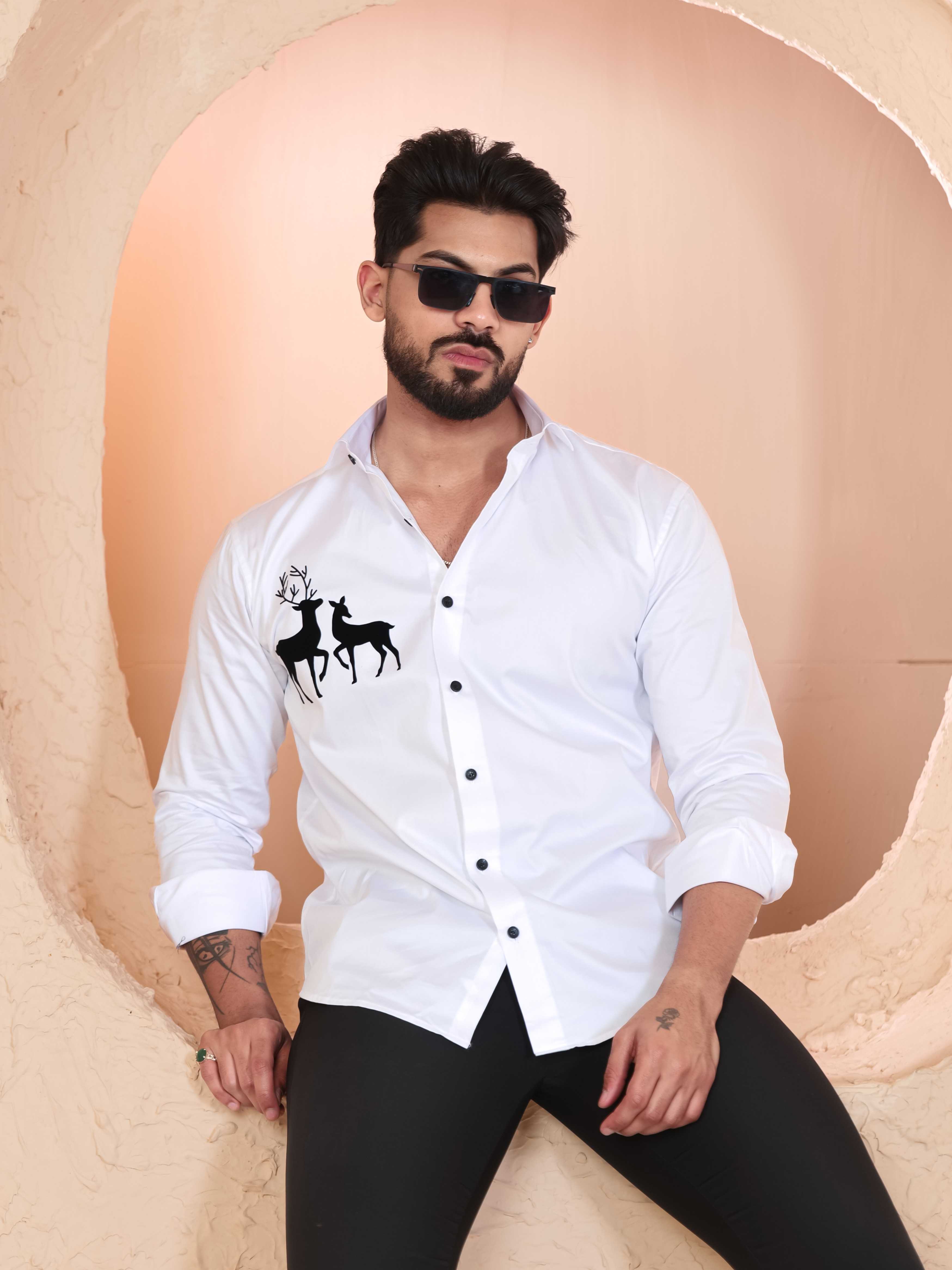 FOOMER WHITE DEER DESIGNER SHIRT FOR MEN'S