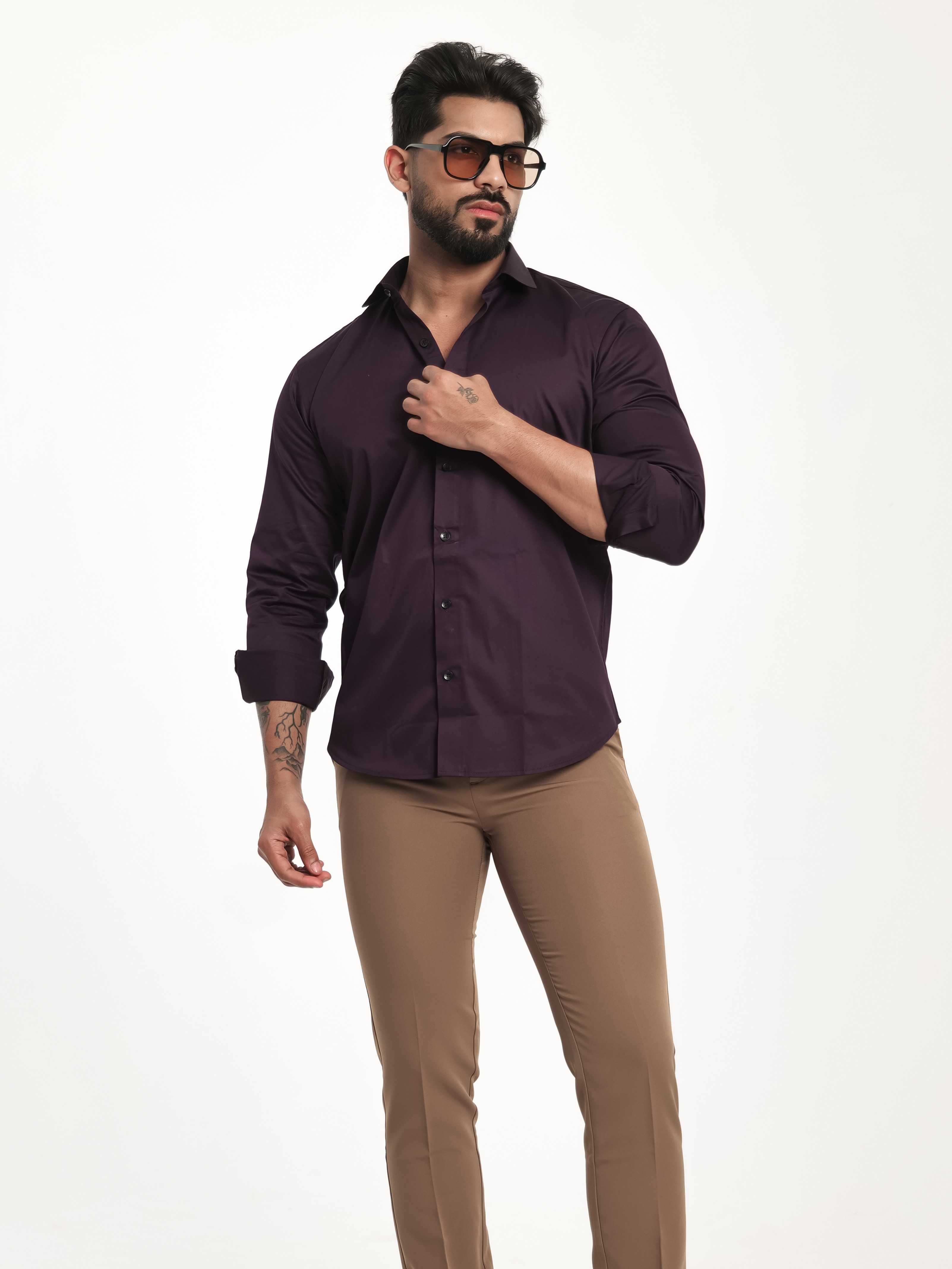 FOOMER FORMY DARK PURPLE LUXURY SATIN SHIRT FOR MEN'S
