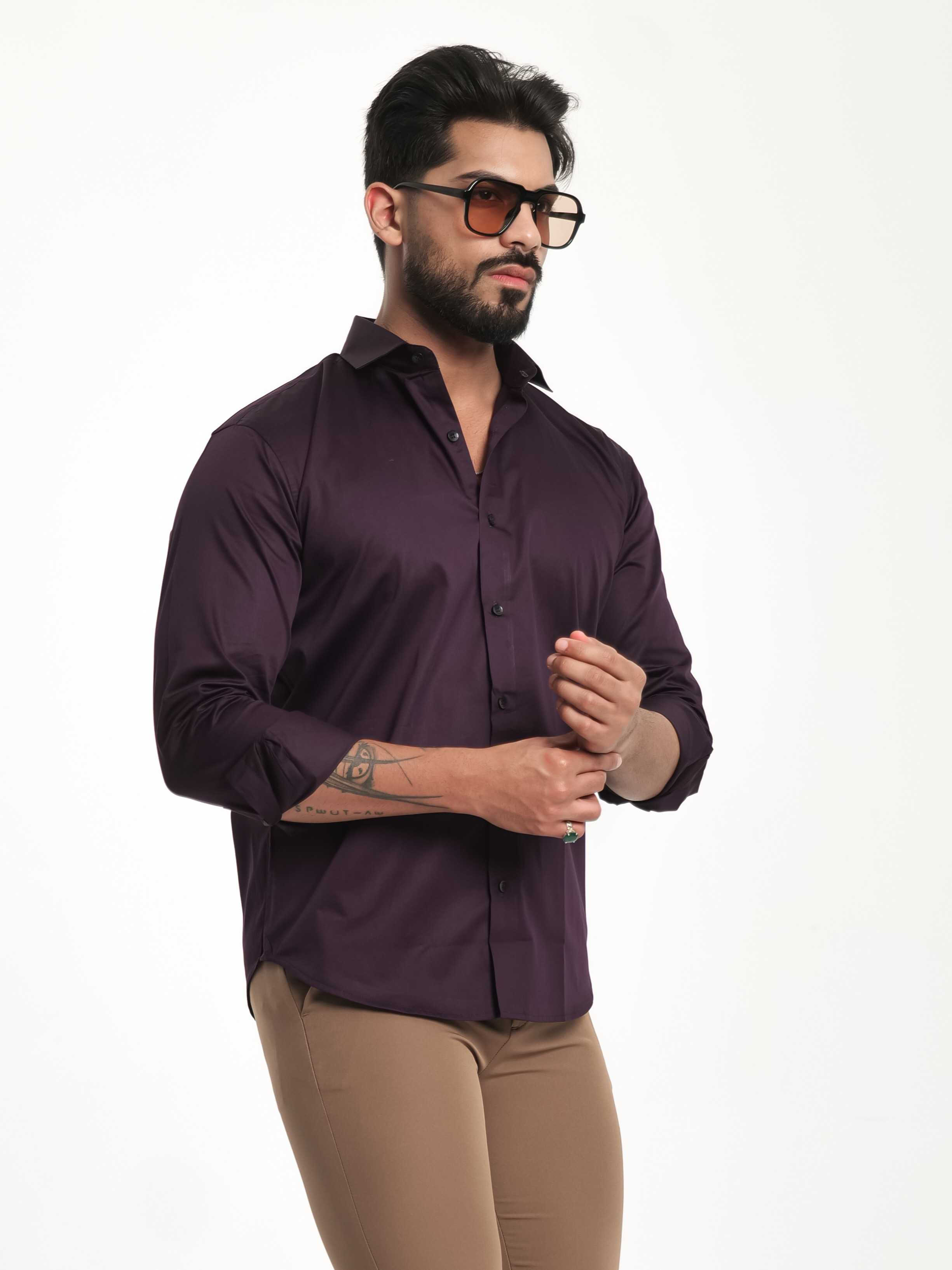 FOOMER FORMY DARK PURPLE LUXURY SATIN SHIRT FOR MEN'S