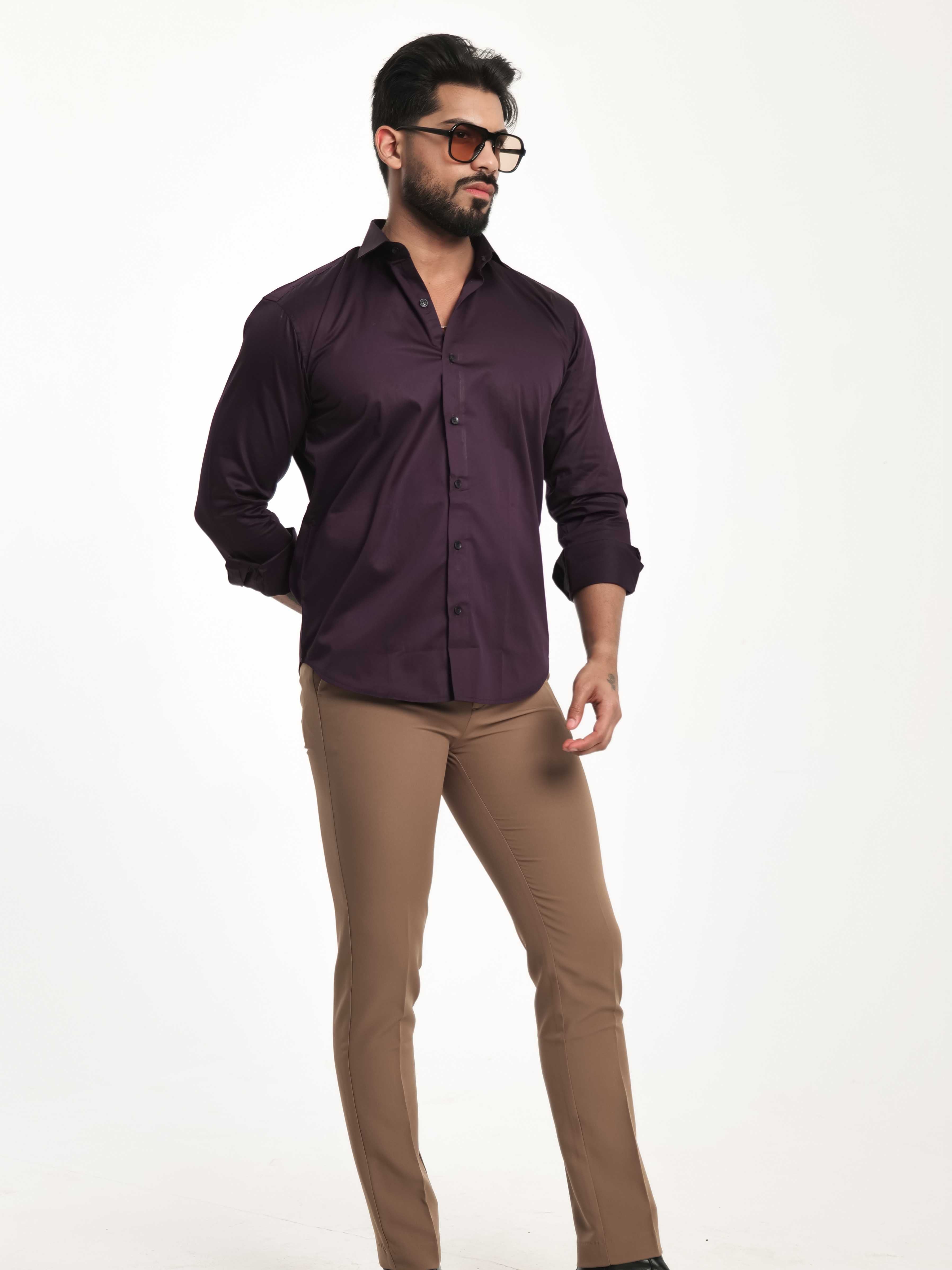 FOOMER FORMY DARK PURPLE LUXURY SATIN SHIRT FOR MEN'S