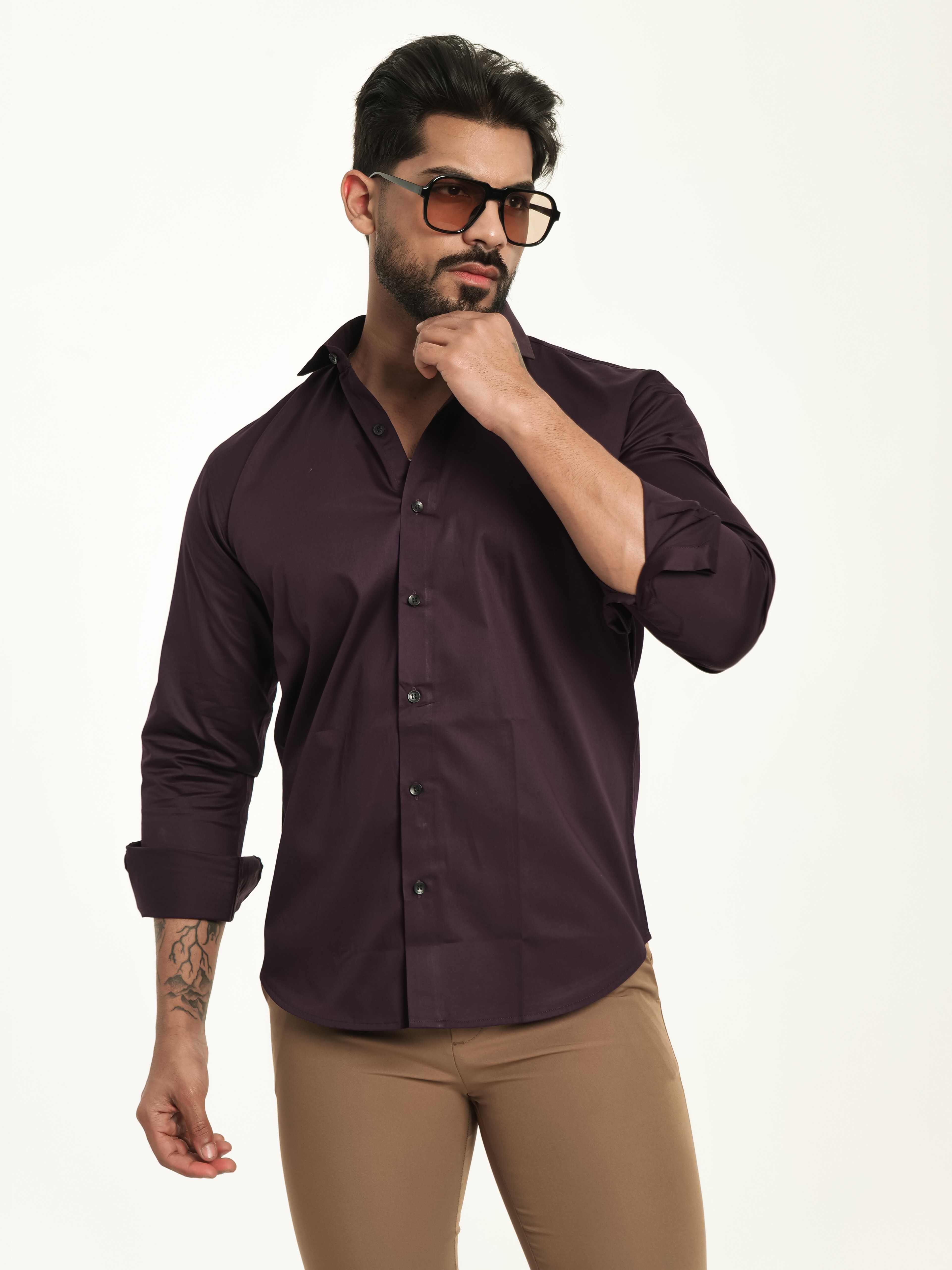FOOMER FORMY DARK PURPLE LUXURY SATIN SHIRT FOR MEN'S