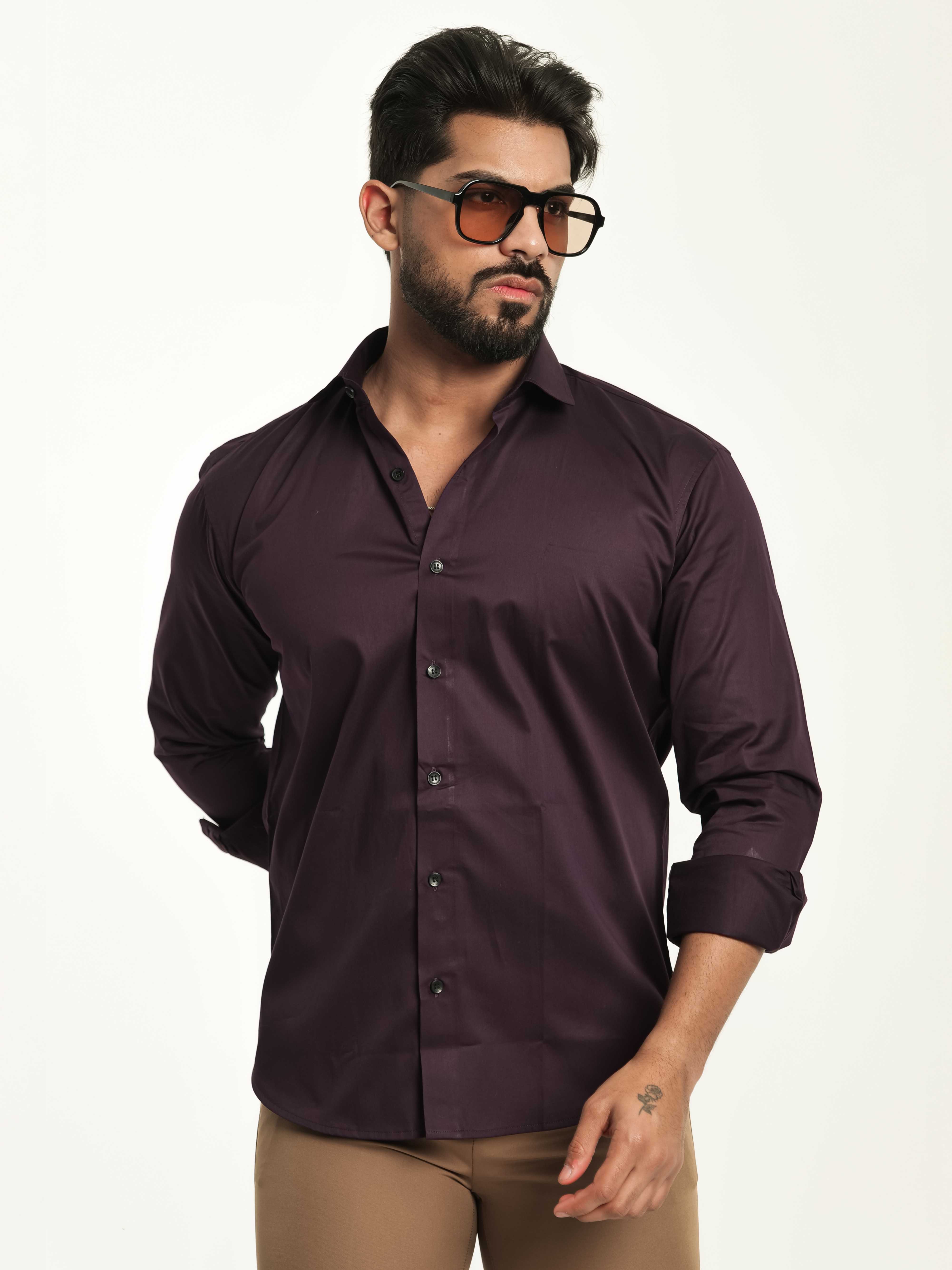 FOOMER FORMY DARK PURPLE LUXURY SATIN SHIRT FOR MEN'S