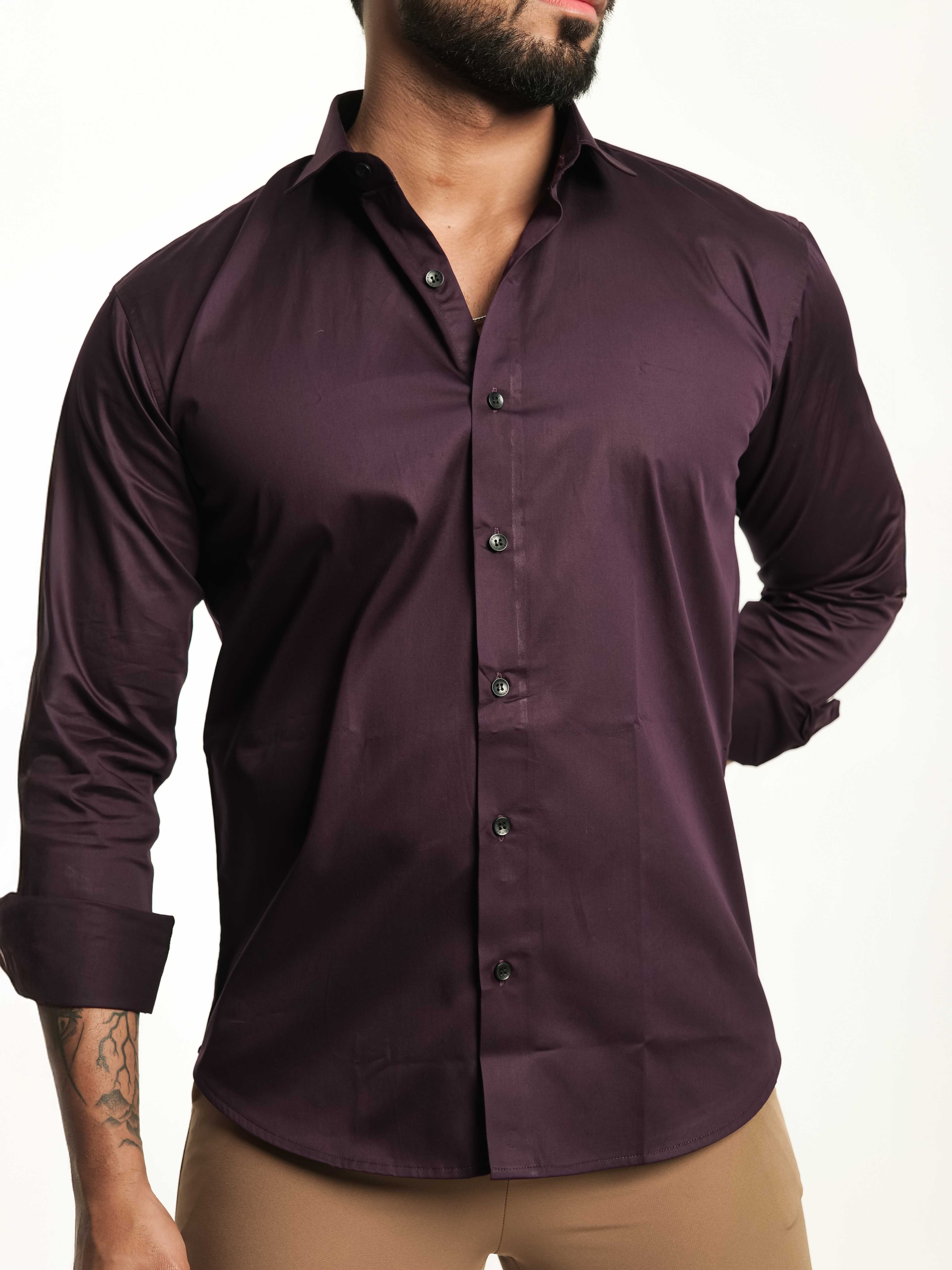 FOOMER FORMY DARK PURPLE LUXURY SATIN SHIRT FOR MEN'S