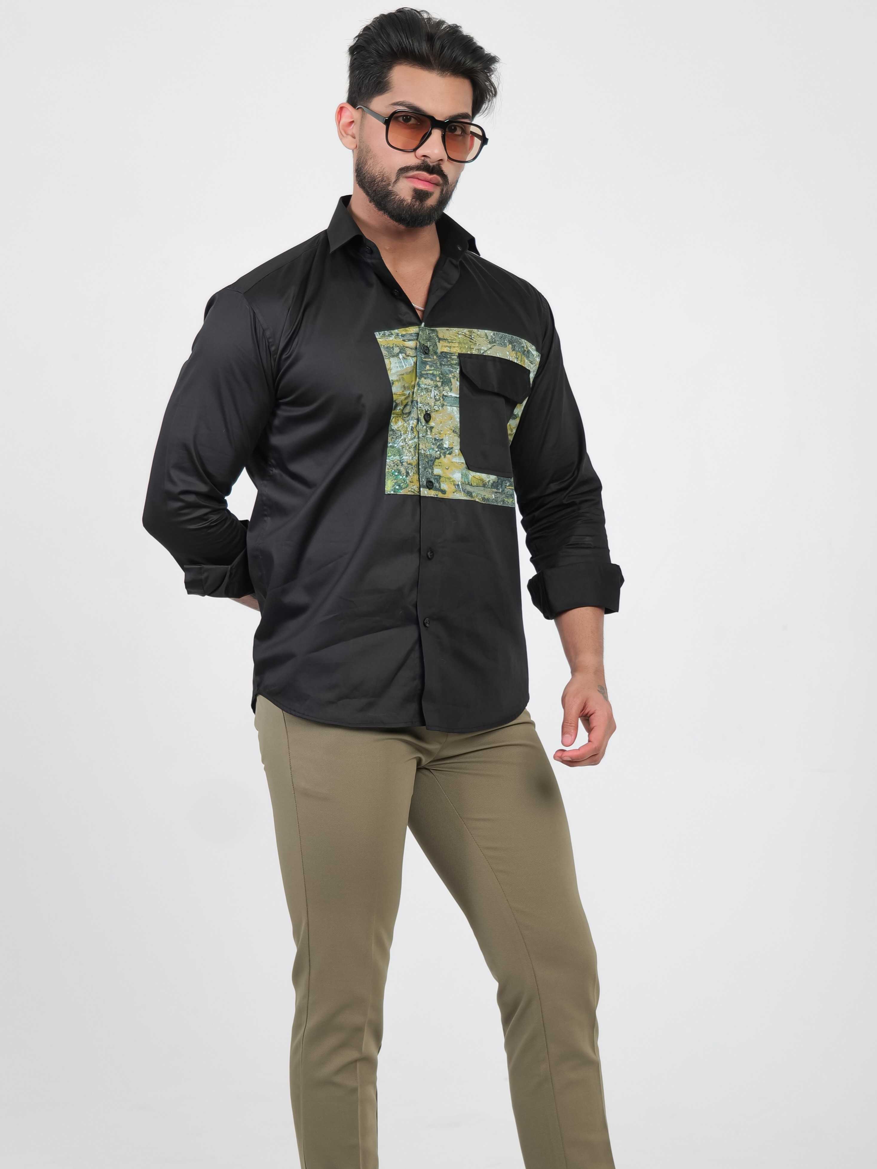 FOOMER BLACK CUT N SEW DESIGNER SHIRT FOR MEN'S