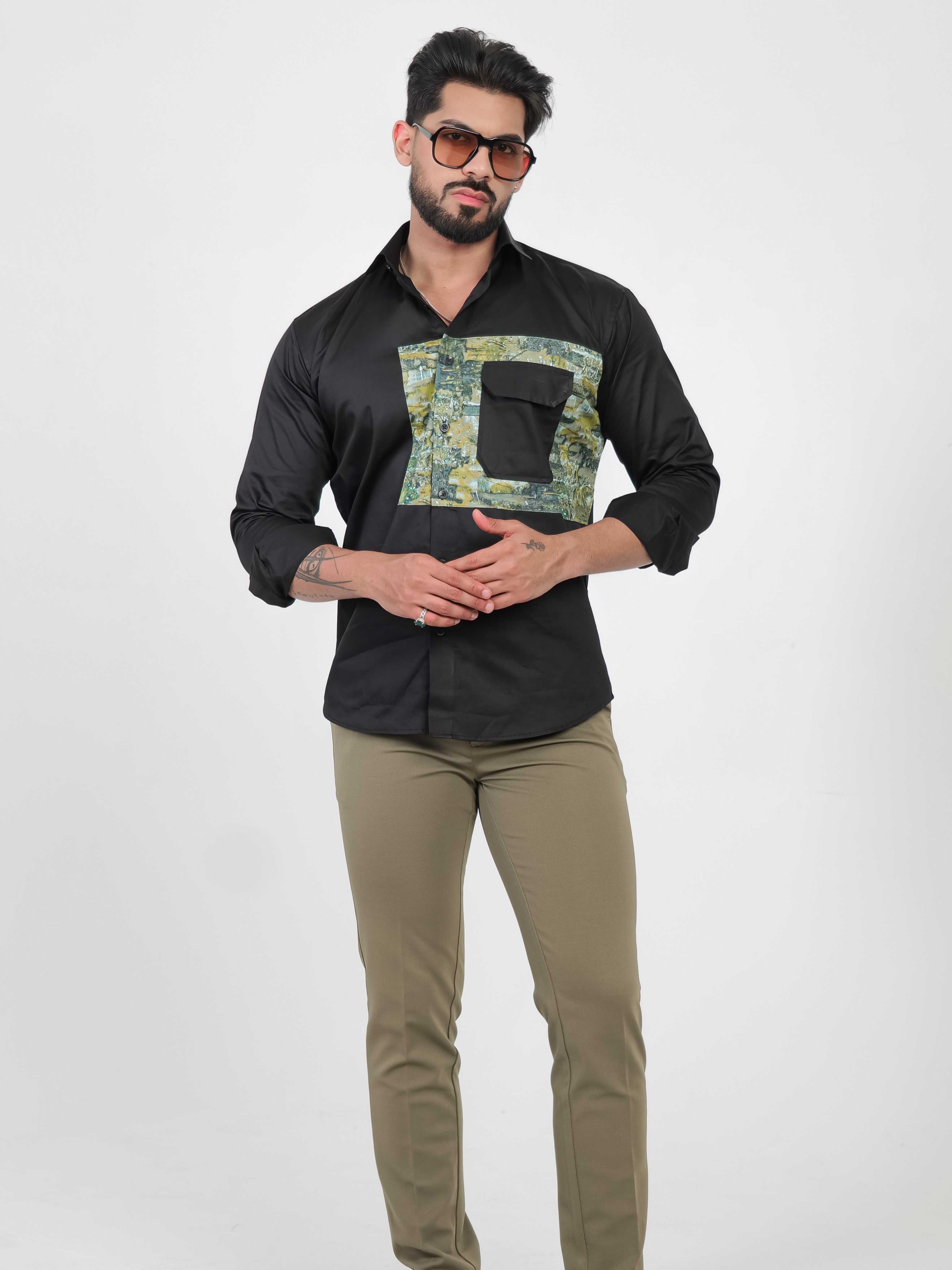 FOOMER BLACK CUT N SEW DESIGNER SHIRT FOR MEN'S