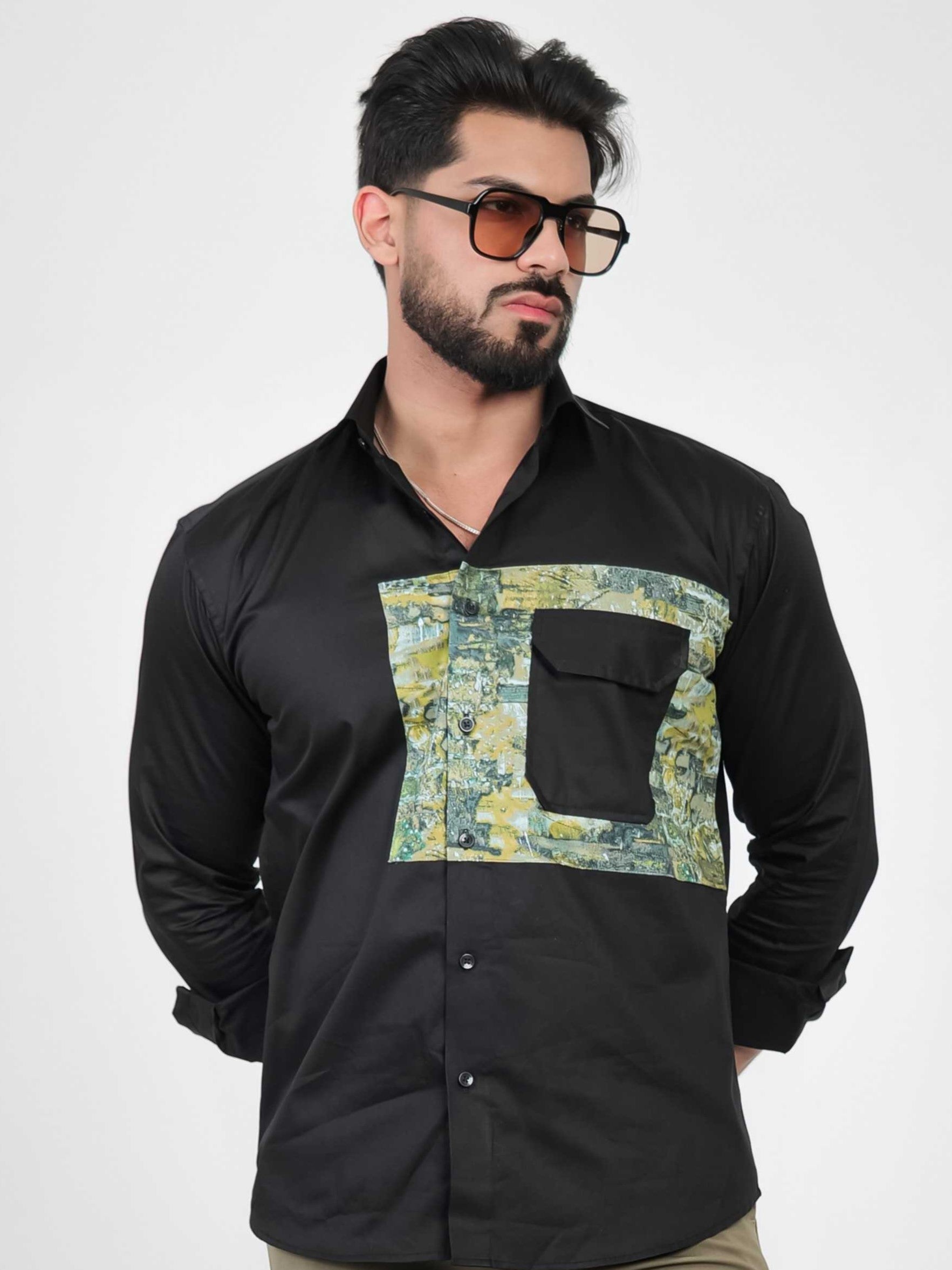 FOOMER BLACK CUT N SEW DESIGNER SHIRT FOR MEN'S
