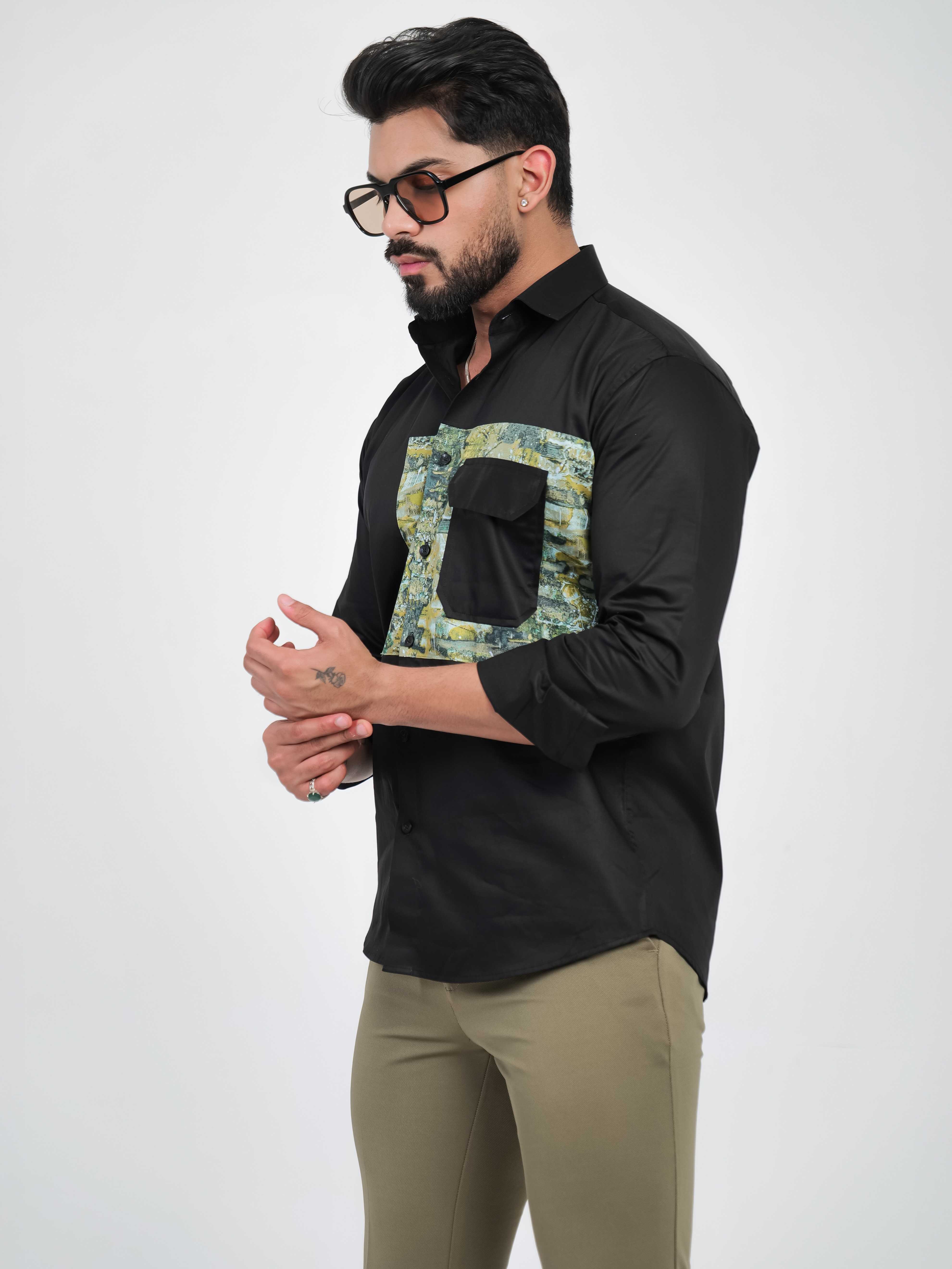 FOOMER BLACK CUT N SEW DESIGNER SHIRT FOR MEN'S