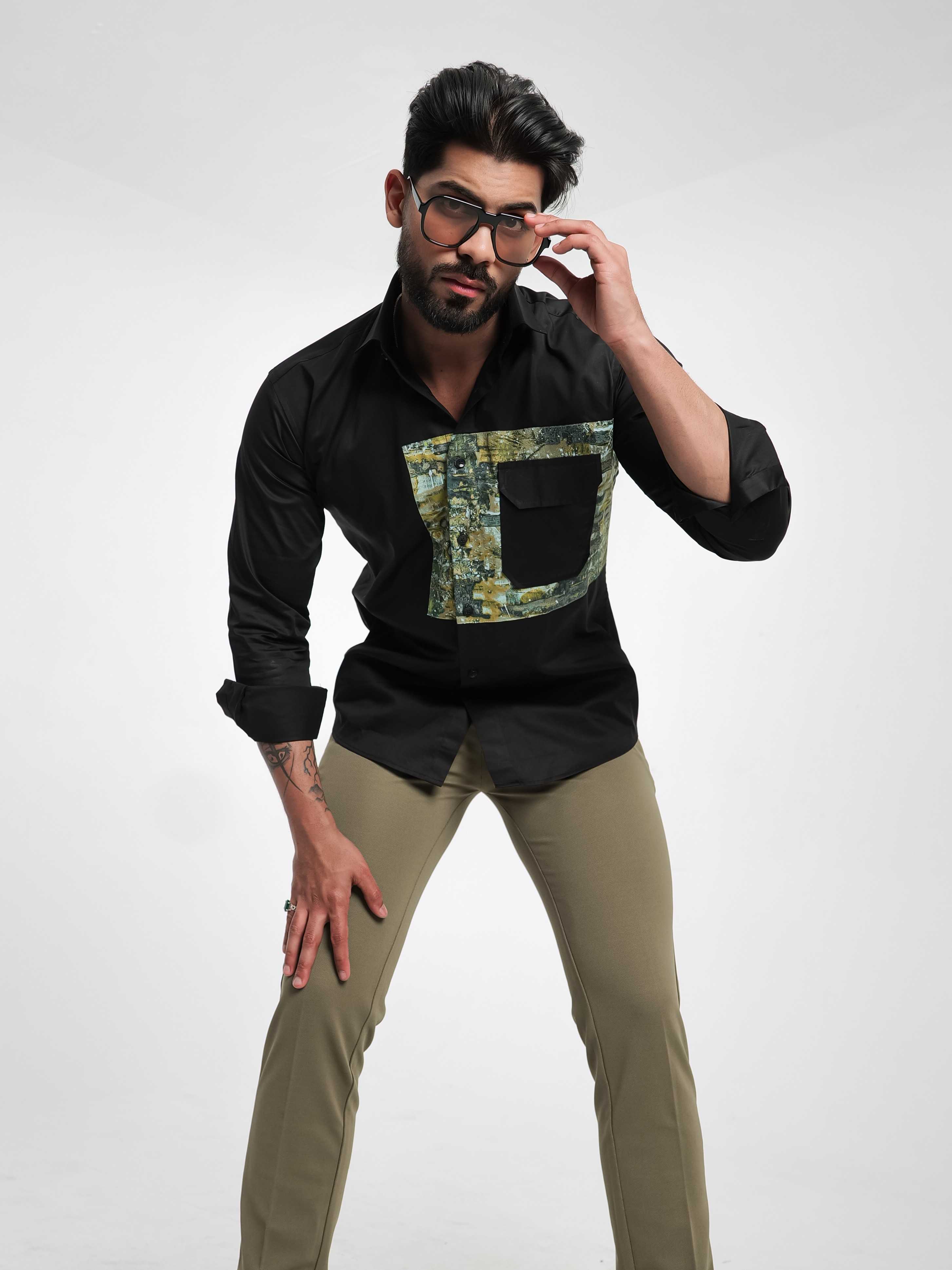 FOOMER BLACK CUT N SEW DESIGNER SHIRT FOR MEN'S
